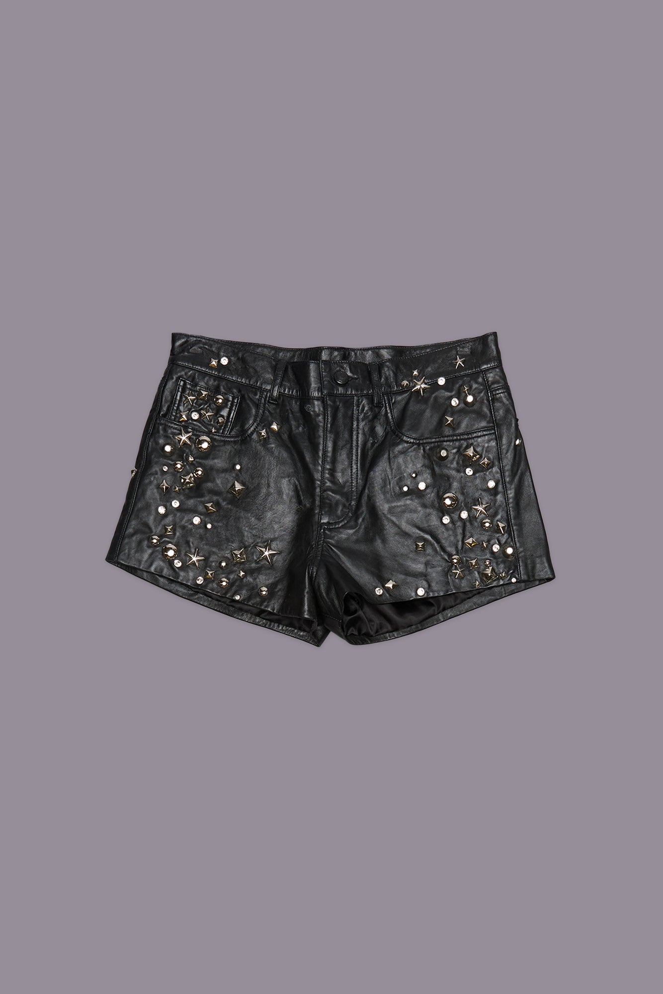 5-POCKET LEATHER SHORT - BLACK WITH STUDS - R13