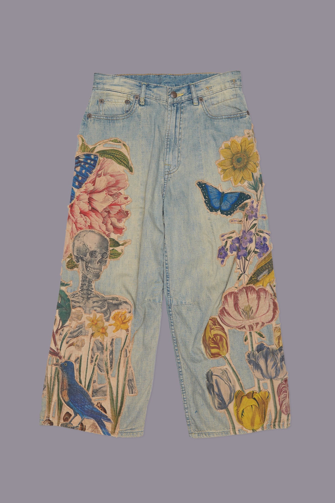 ARTICULATED KNEE CROPPED JEAN - APPLIQUE DENIM - R13