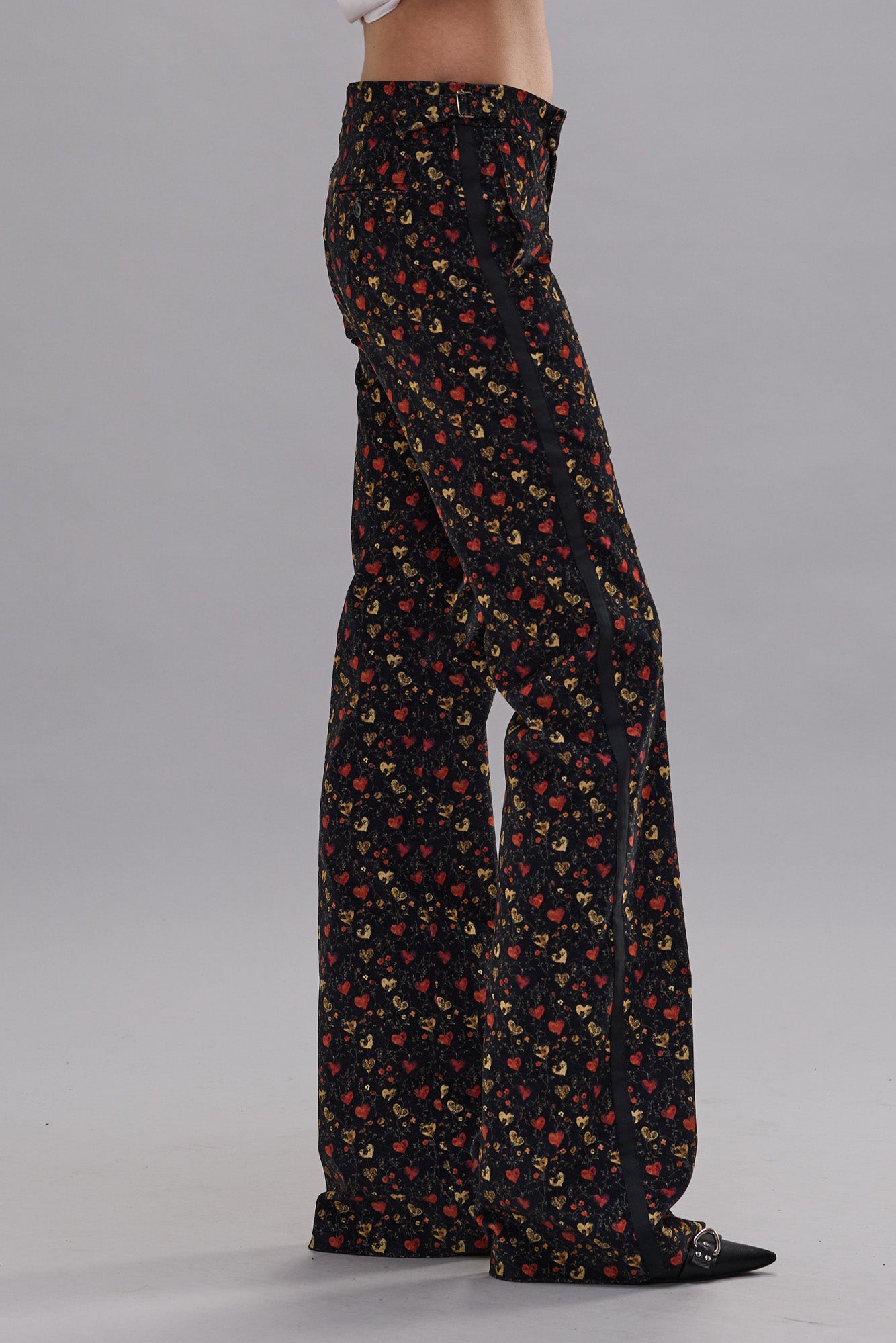 BOY FLARE TUXEDO PANT - MULTICOLOR HEARTS ON BLACK - R13