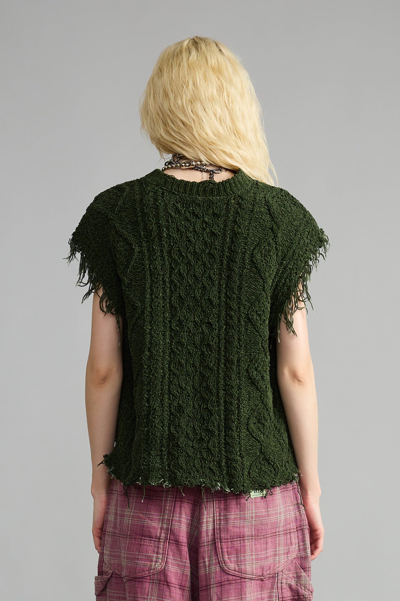 Boyfriend Cable Sweater Vest - Dark Green - R13