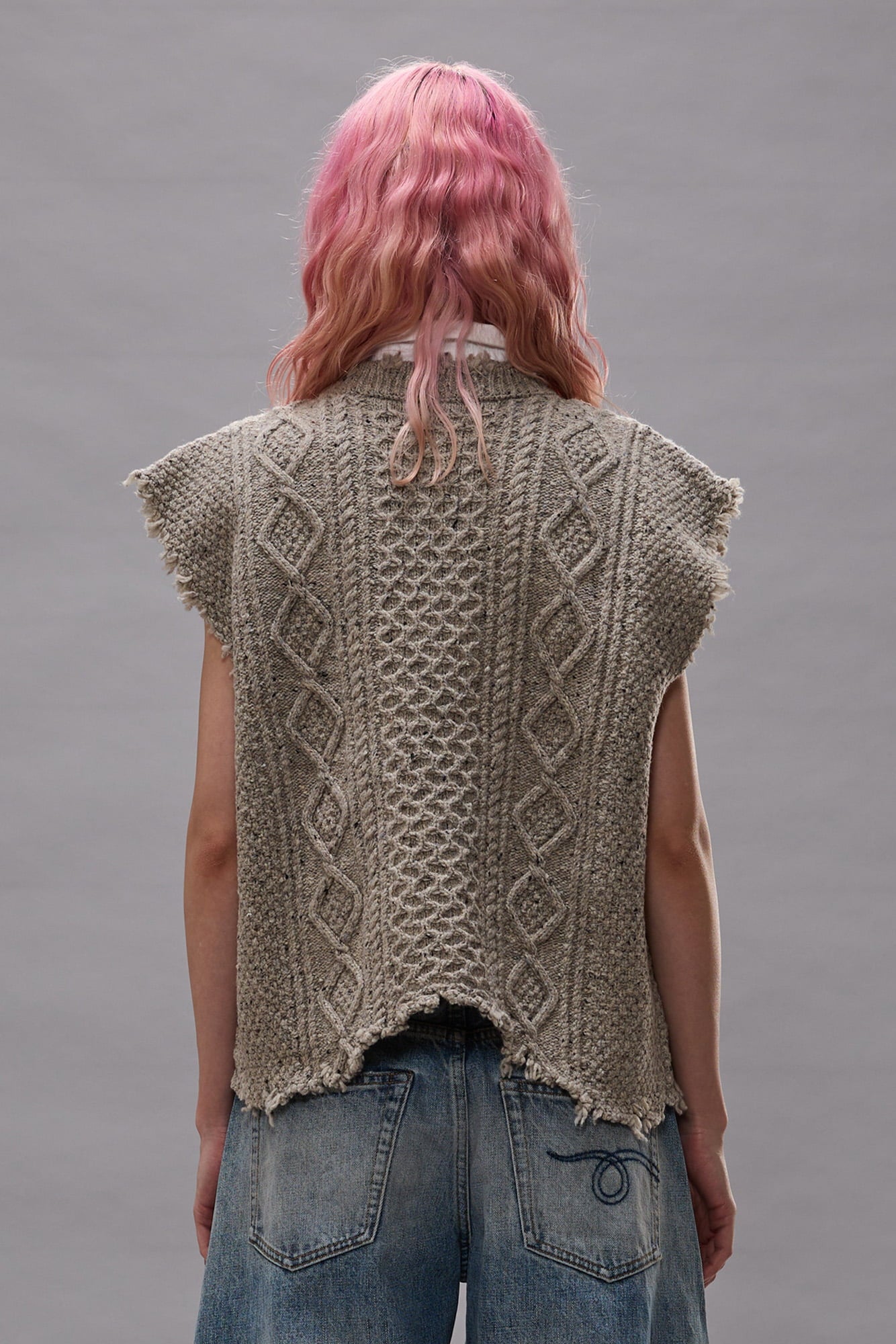 Boyfriend Cable Sweater Vest - Light Heather Grey Tweed - R13
