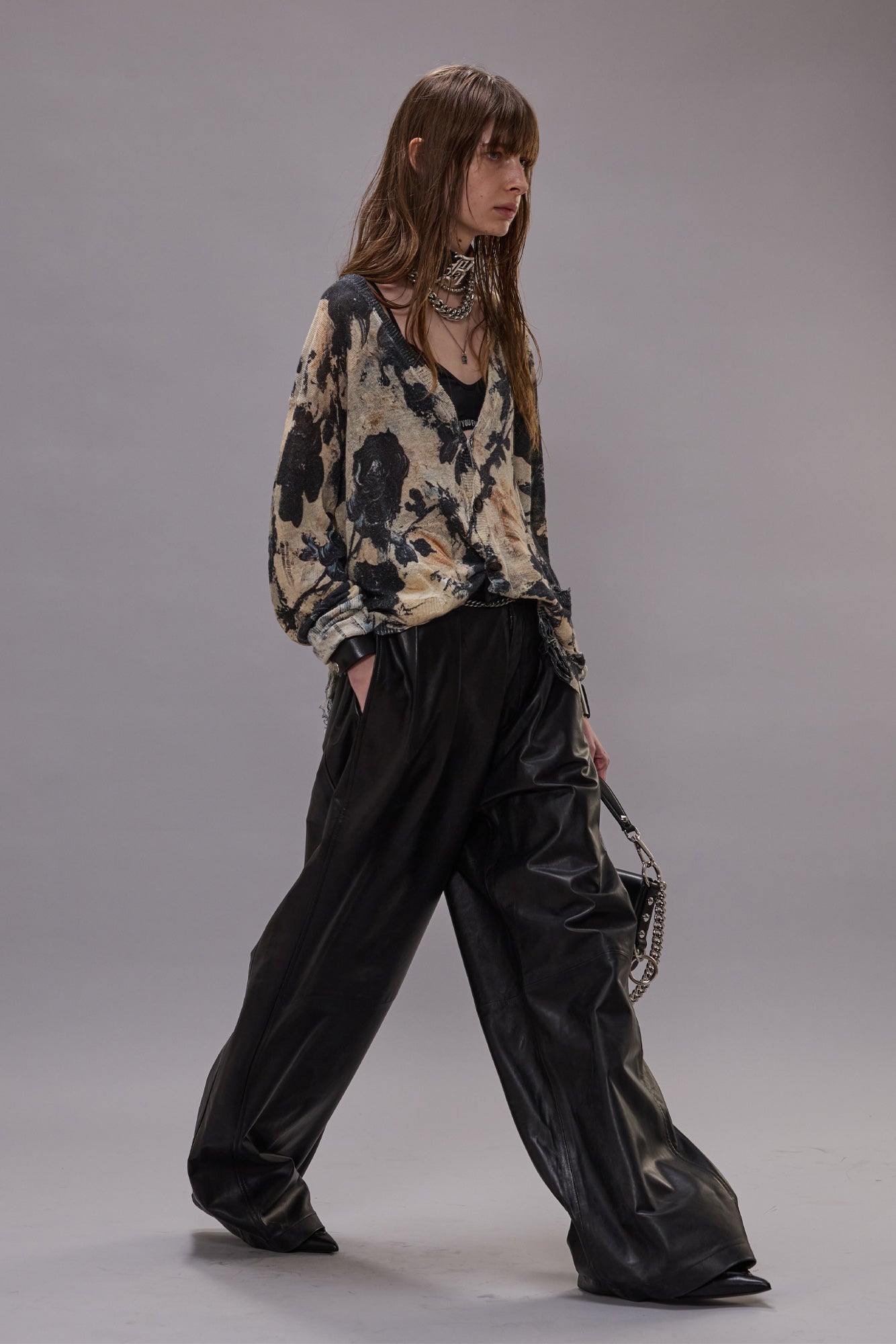 BOYFRIEND CARDIGAN - BLACK AND CREAM FLORAL - R13