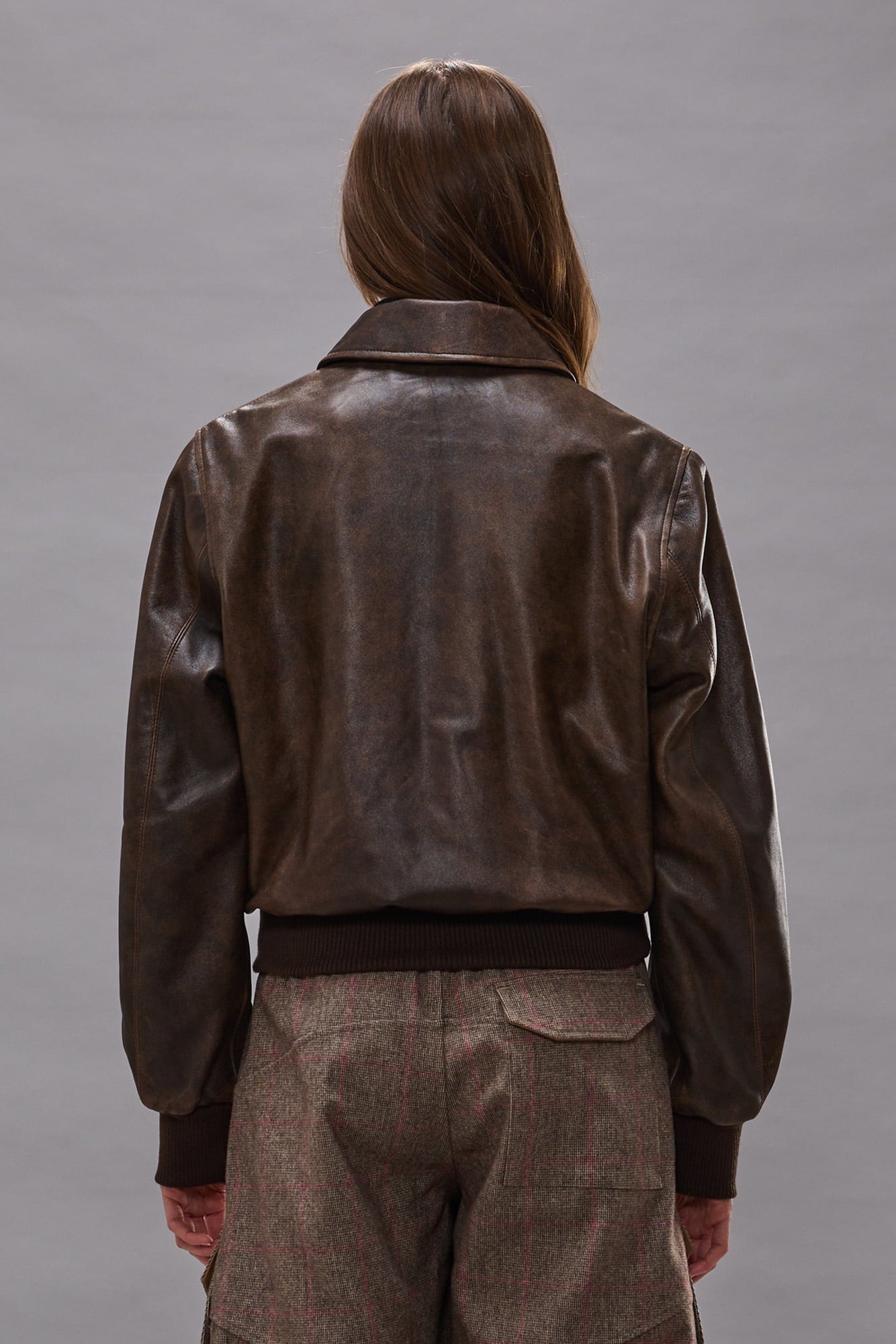 Boyfriend Leather Bomber - Brown - R13