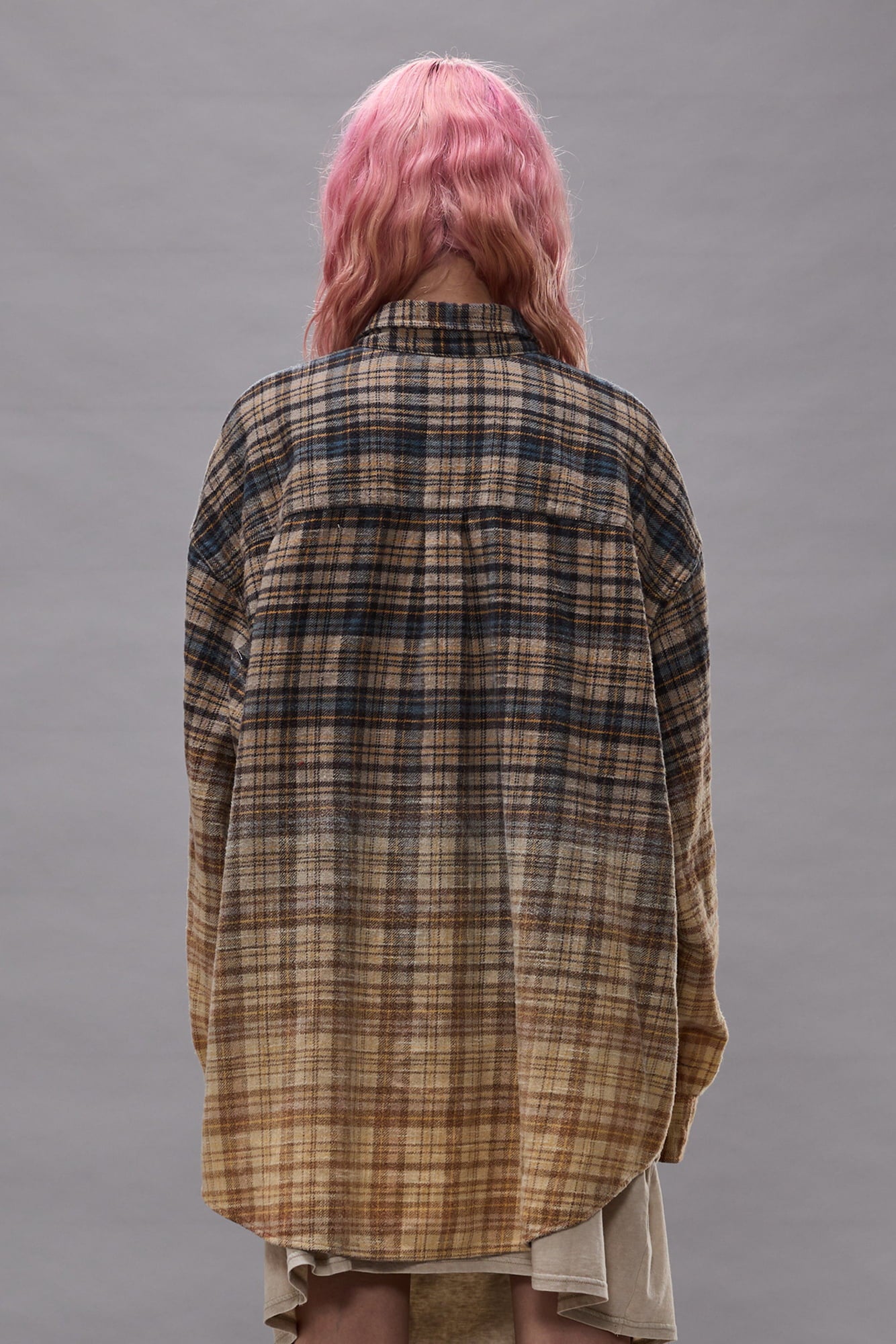 Boyfriend Shirt - Dip Bleach Light Blue Yellow Plaid - R13