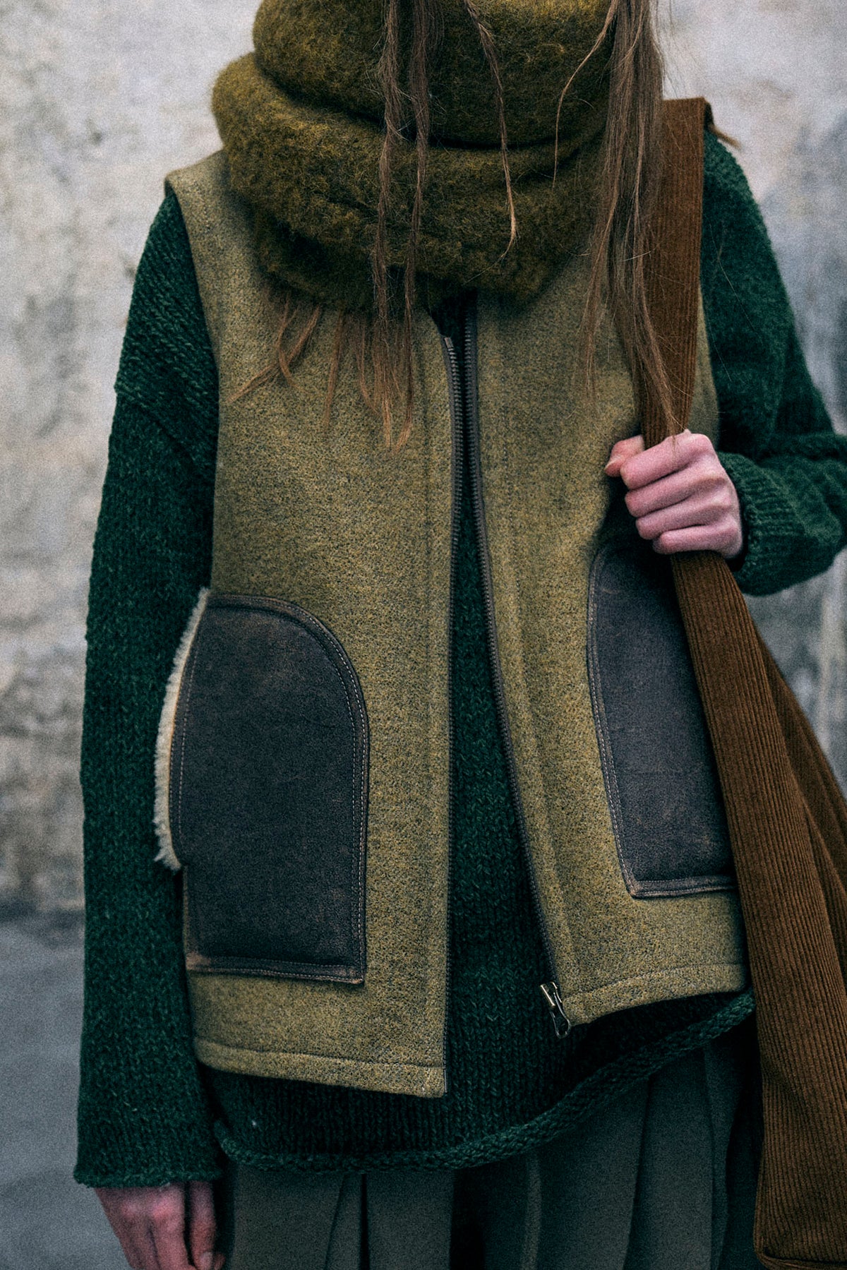 Boyfriend Vest With Shearling Pockets - Brown - R13