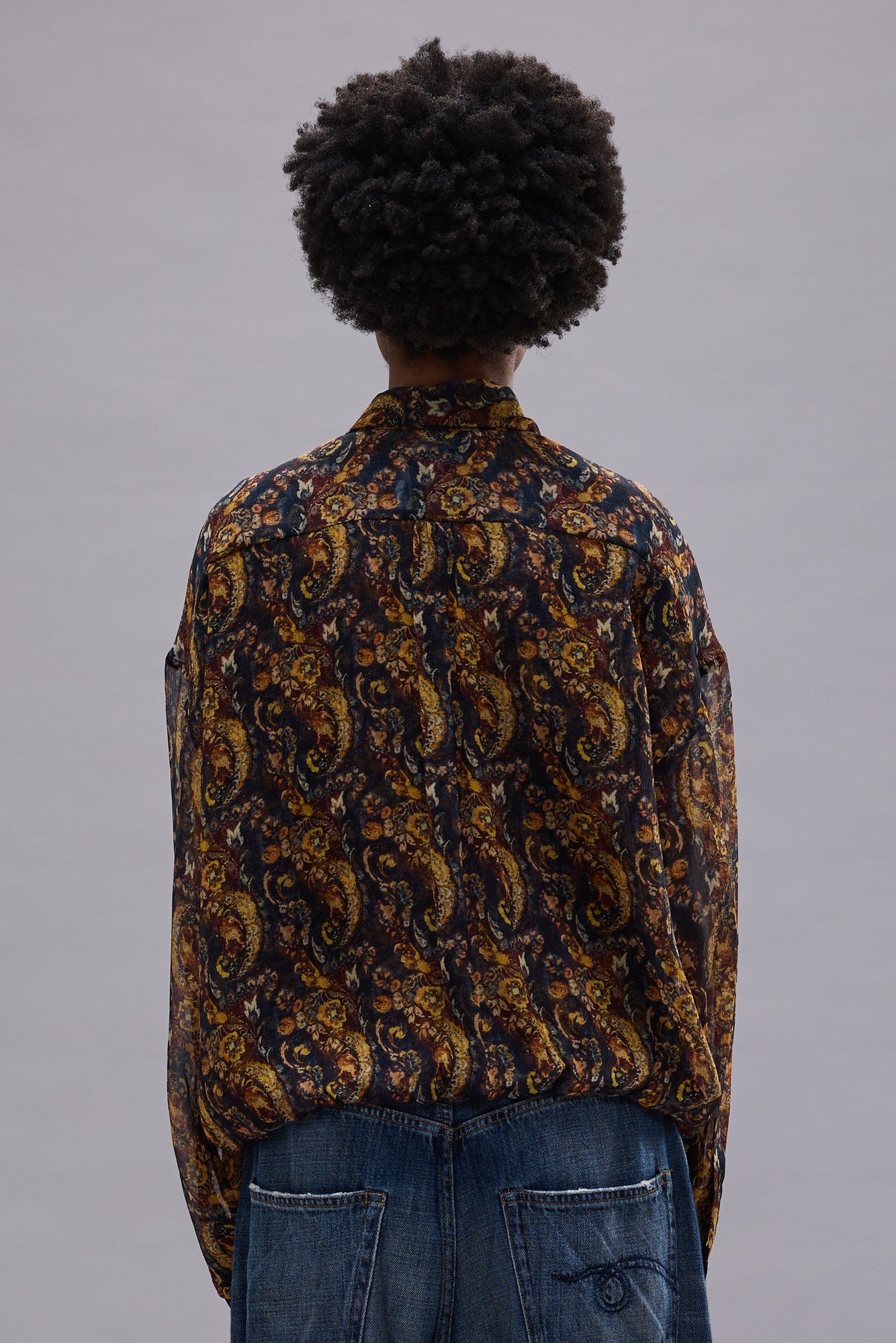 BUBBLE SHIRT WITH GATHERED YOKE - MULTICOLOR PAISLEY ON BLACK - R13