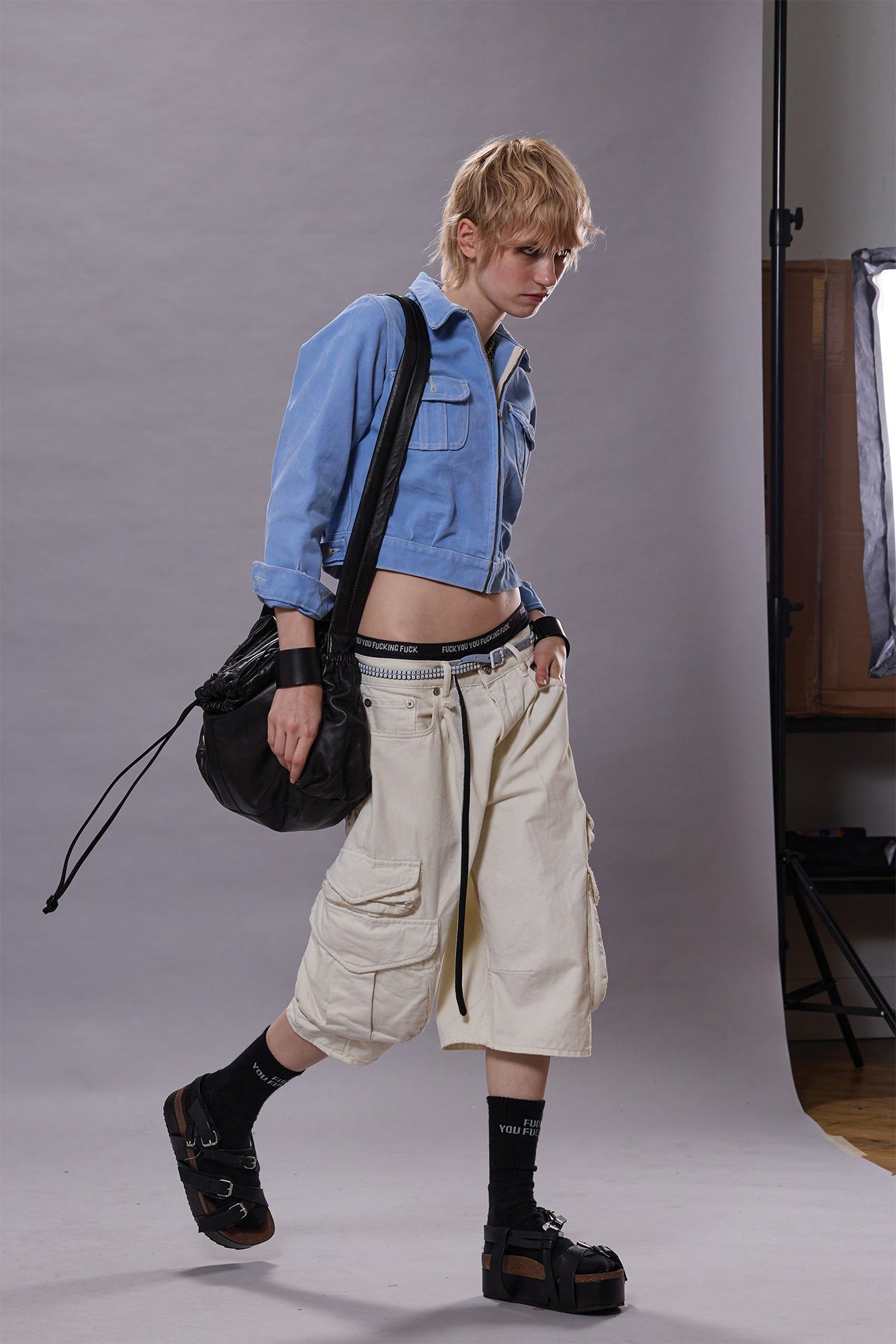 CROPPED RIDER JACKET - SKY BLUE DUCK CANVAS - R13