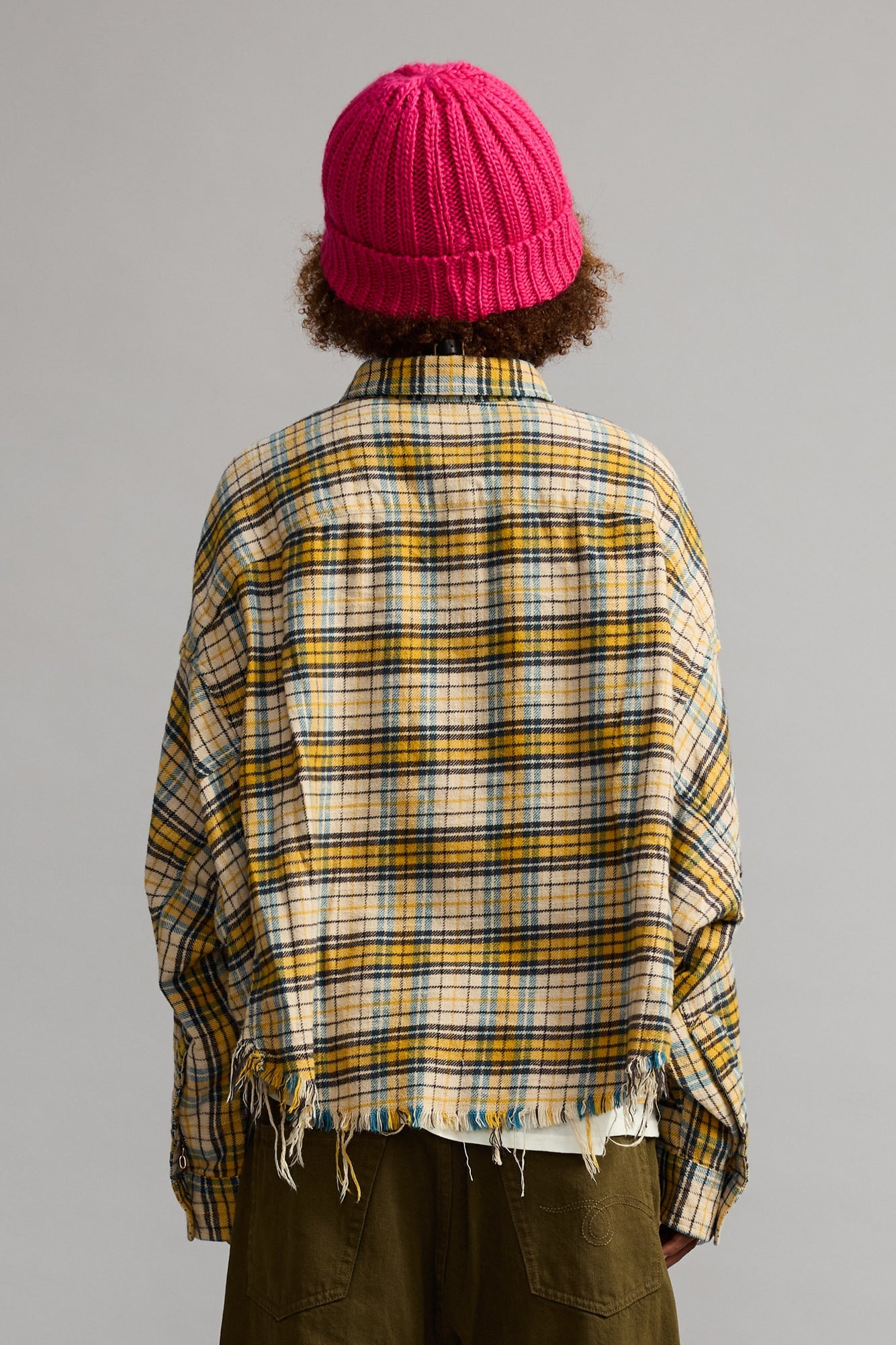 CROPPED WORK SHIRT - YELLOW AND BLUE PLAID - R13
