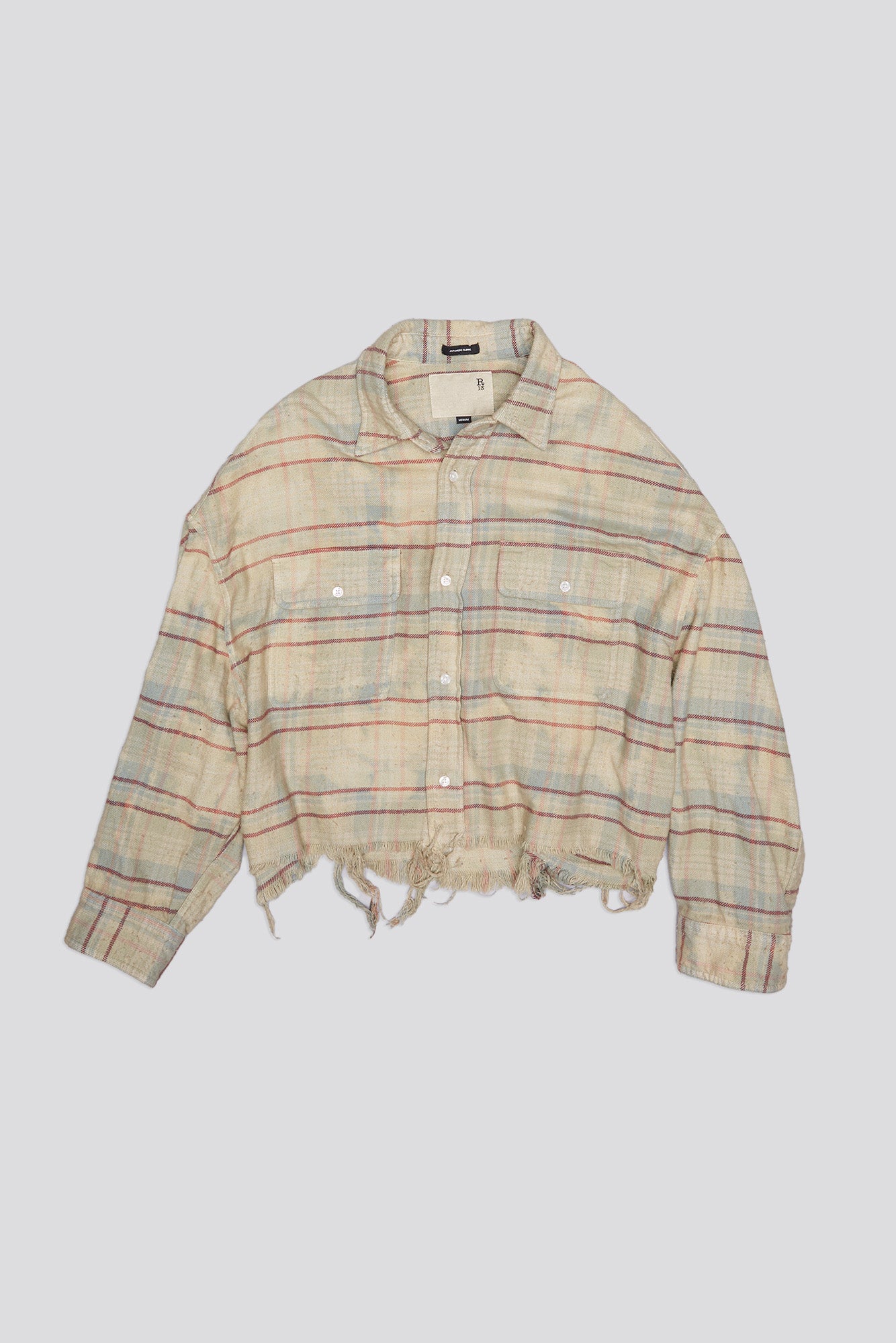 Cropped Workshirt - Bleached Light Blue Plaid - R13