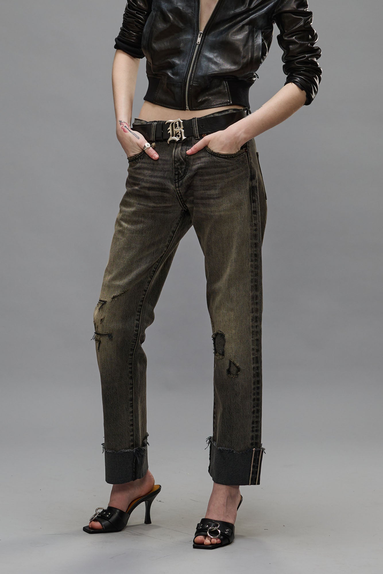 CUFFED ROMEO JEANS HAYNE SELVEDGE BLACK R13