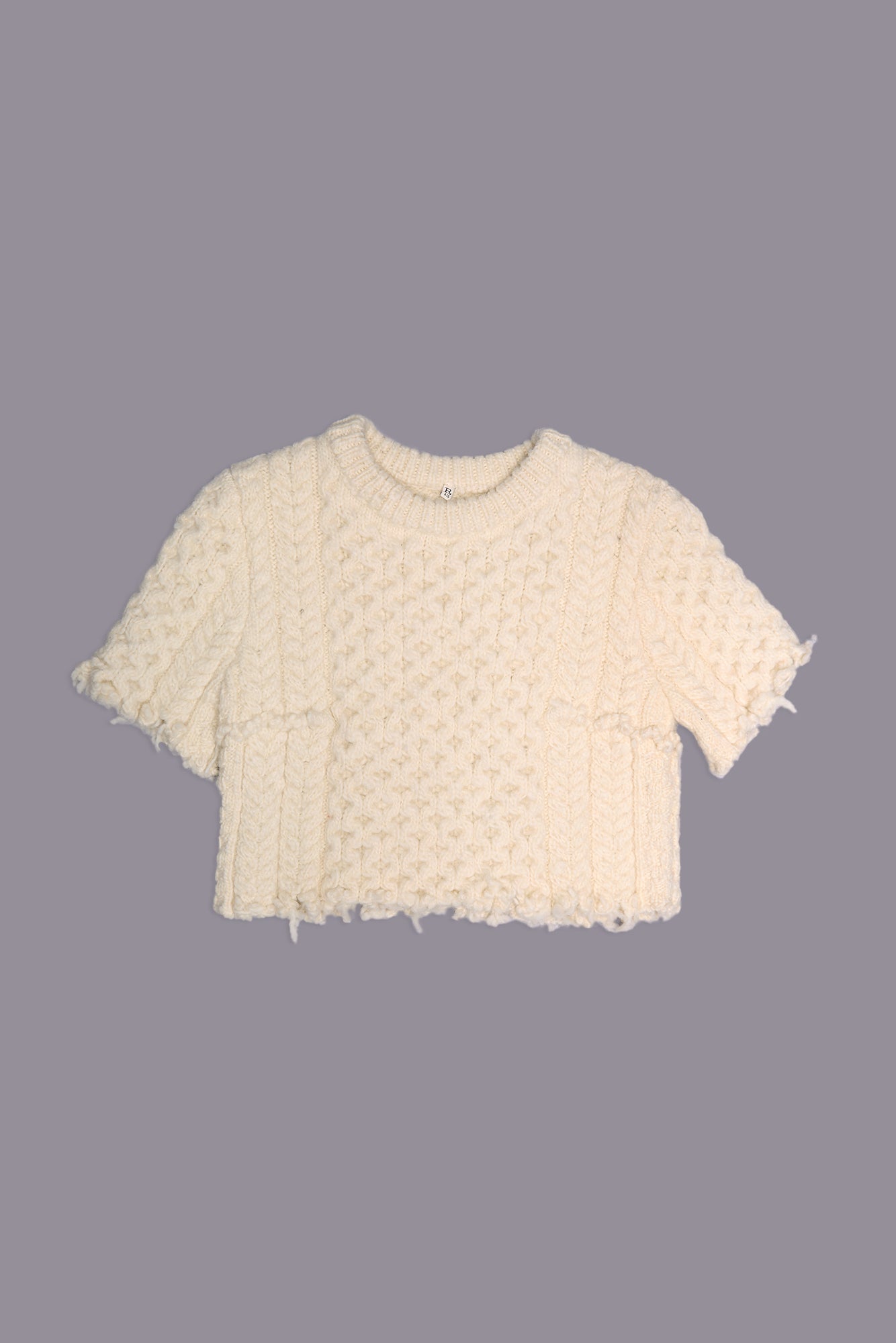 CUT-OFF SHRUNKEN FISHERMAN SWEATER - CREAM - R13