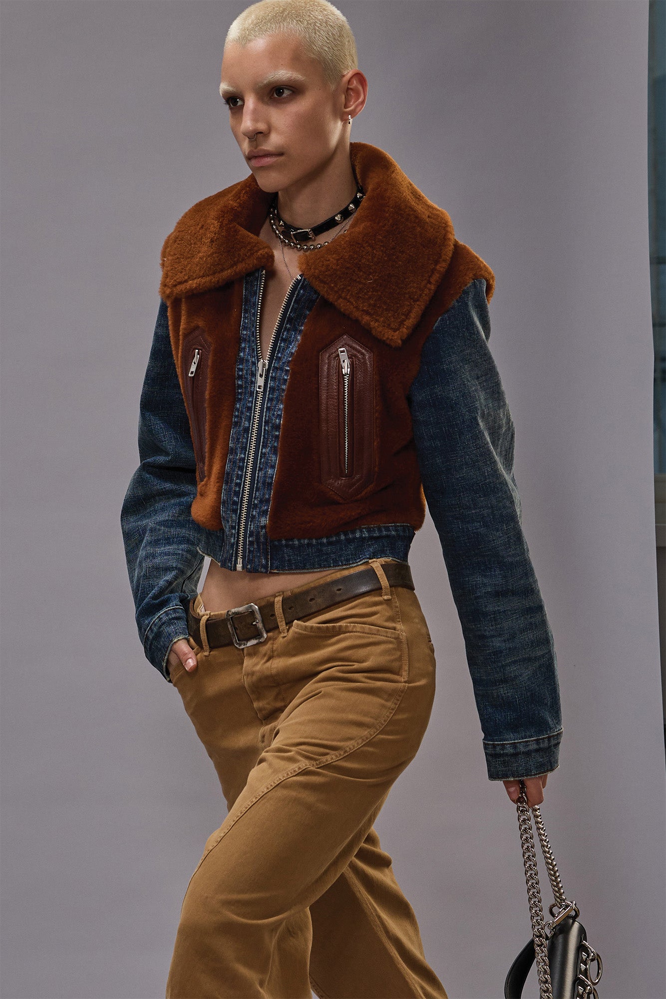 DENIM FUR JACKET - MELVIN BLUE STRETCH - R13