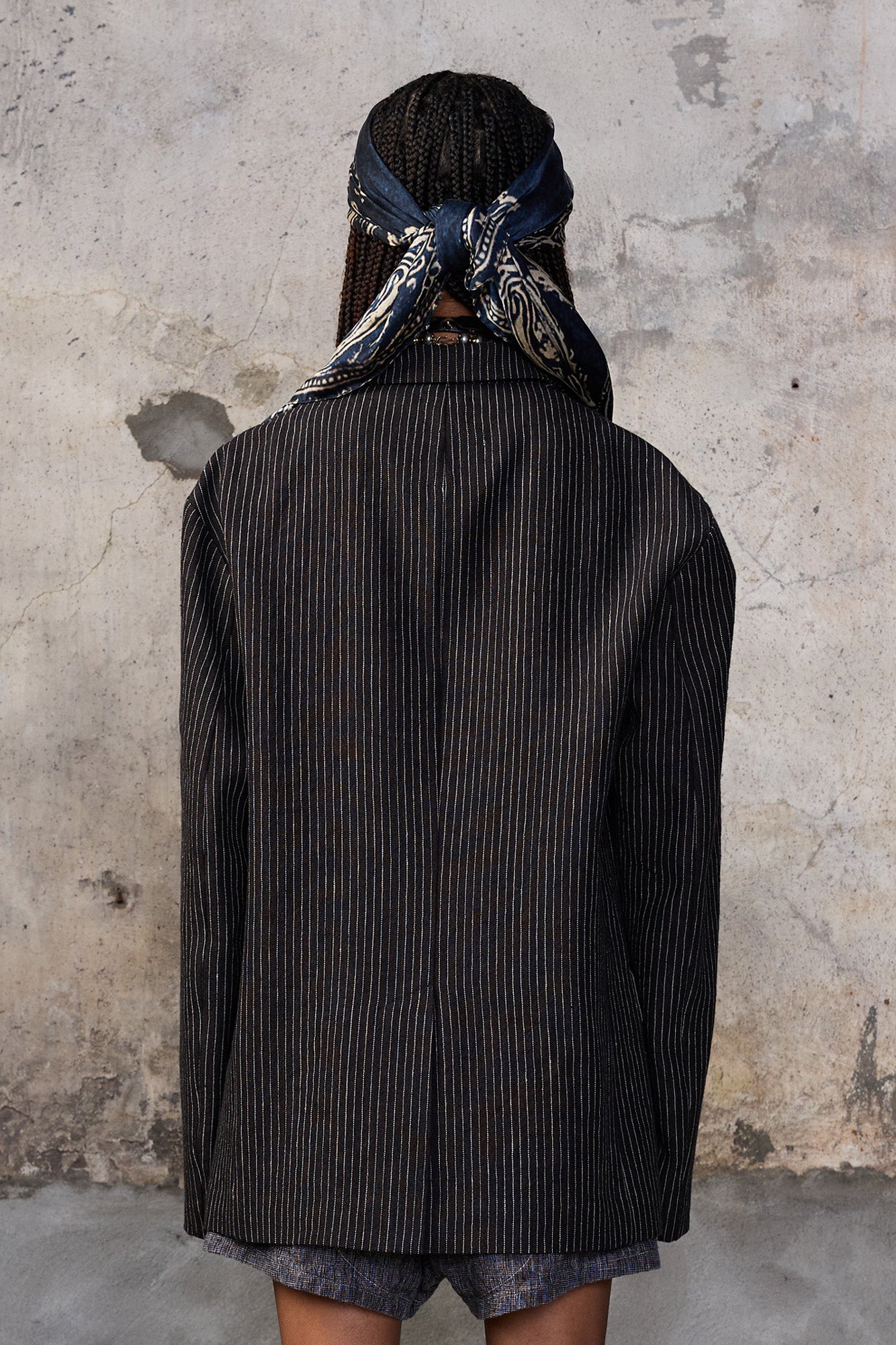 DOUBLE-BREASTED PEAK LAPEL RAGGED BLAZER - BROWN STRIPE - R13