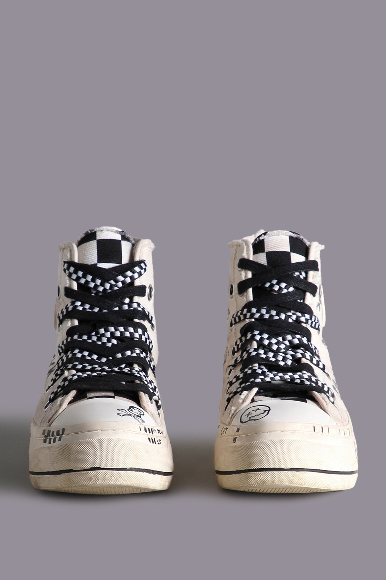 DOUBLE GROMMET KURT HIGH TOP SNEAKER - GRAFFITI ECRU CHECKER - R13