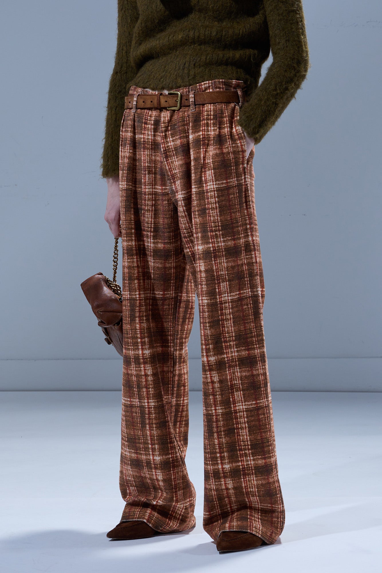 DOUBLE PLEAT SWEATPANT - PRINTED PLAID BROWN - R13