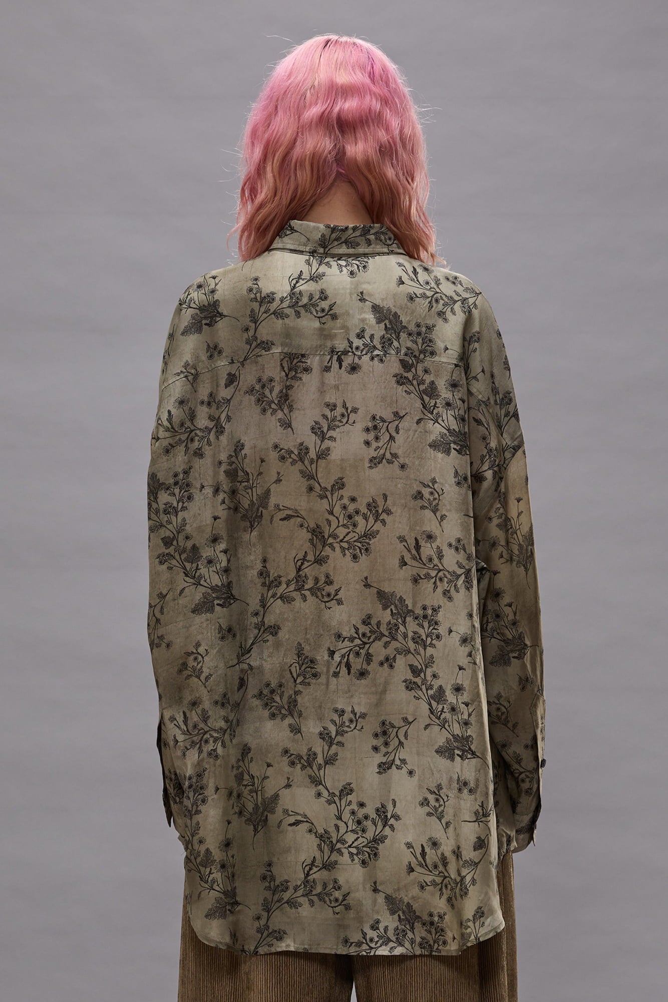 Drop Neck Ruffle Shirt - Green Floral - R13