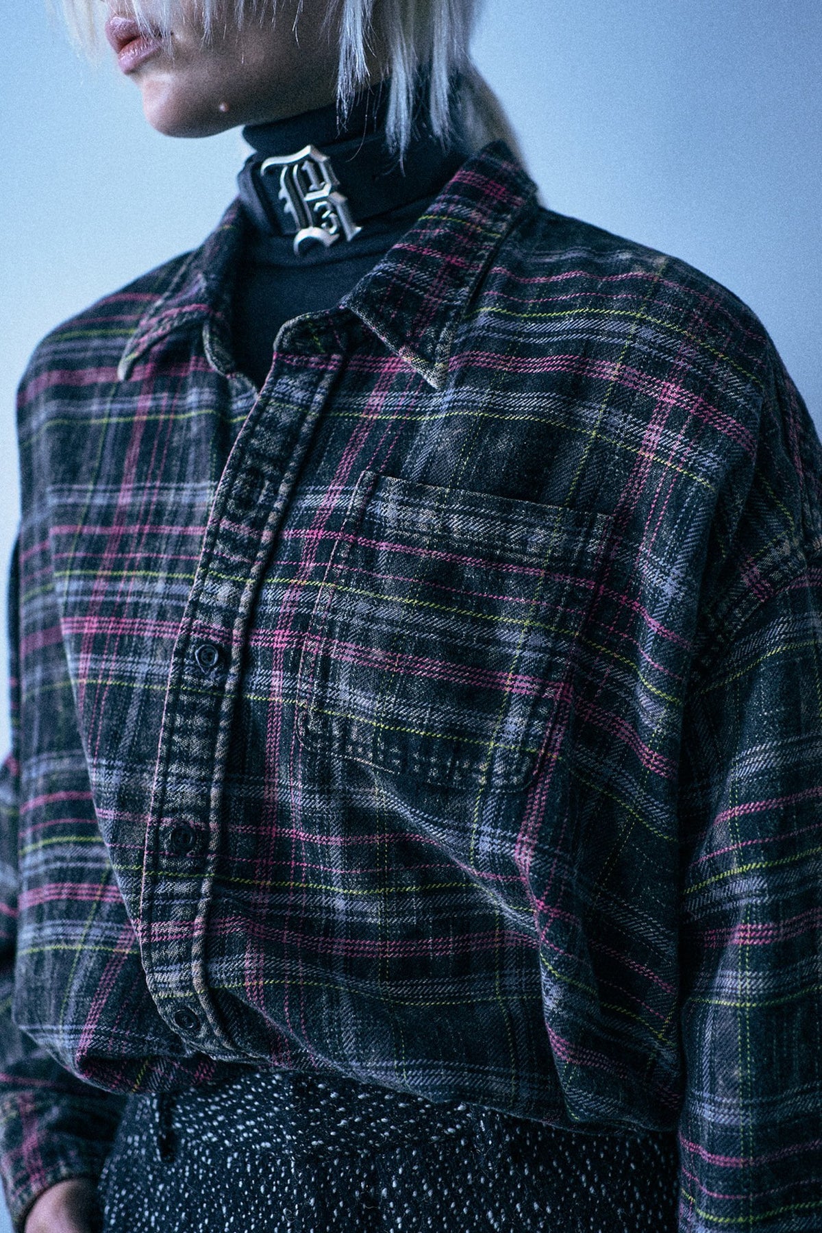 Drop Neck Shirt - Black Pink Plaid - R13