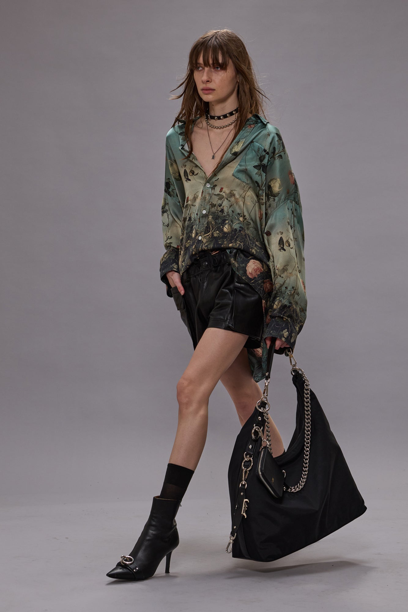 DROP NECK SHIRT - DIPPED BLACK TURQUOISE FLORAL - R13