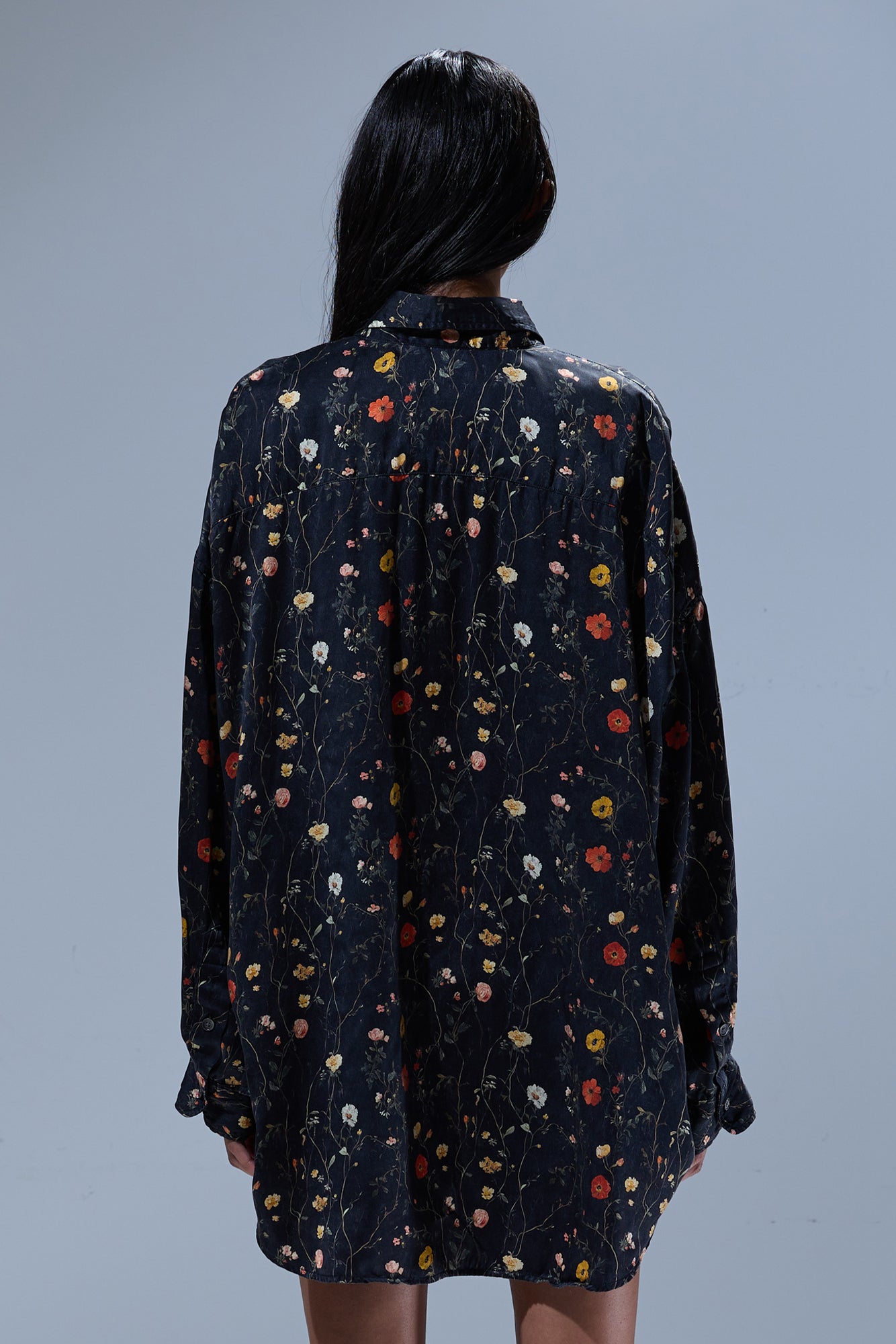 DROP NECK SHIRT - FLORAL ON BLACK - R13
