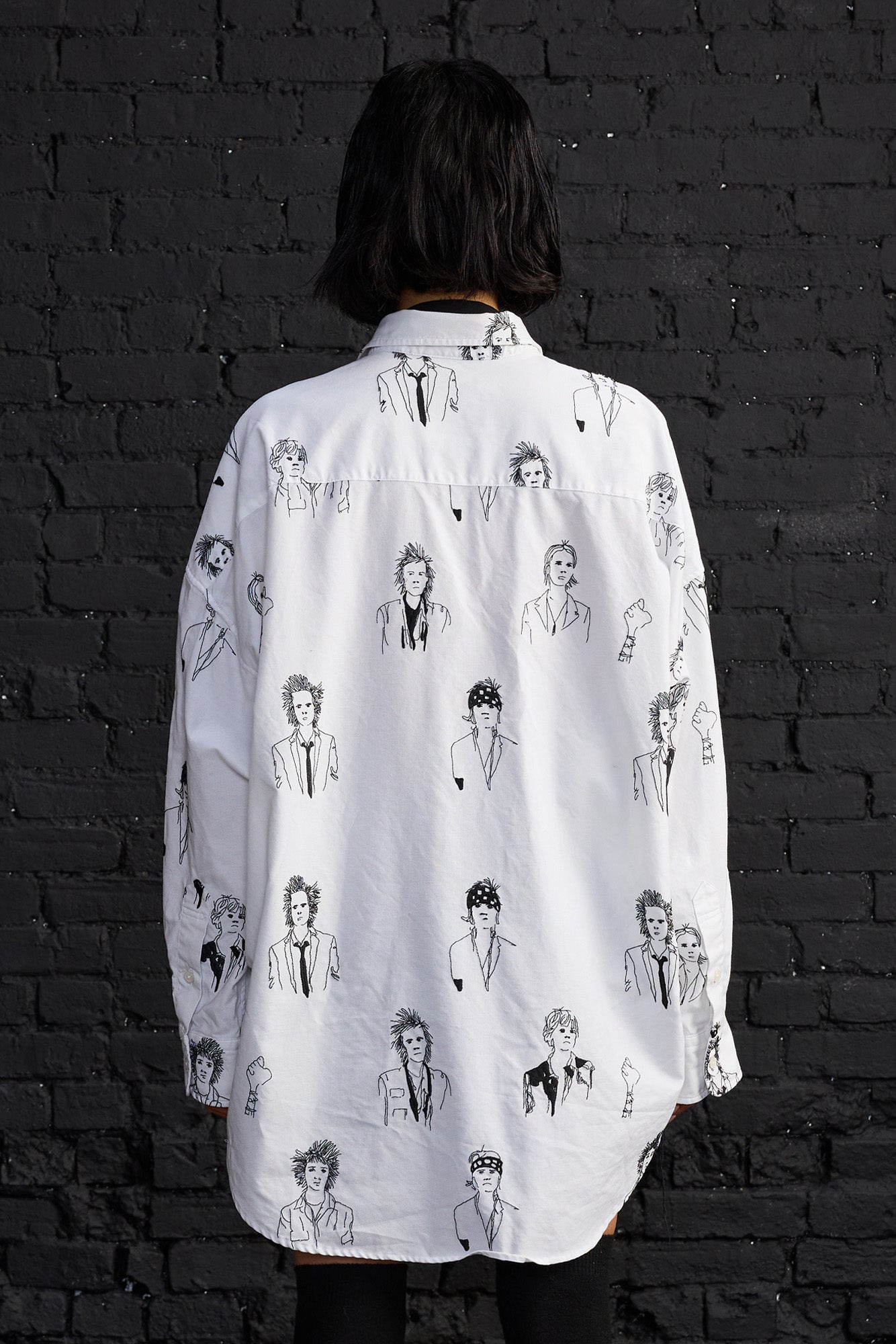 Drop Neck Shirt - Punk Embroidery On White - R13