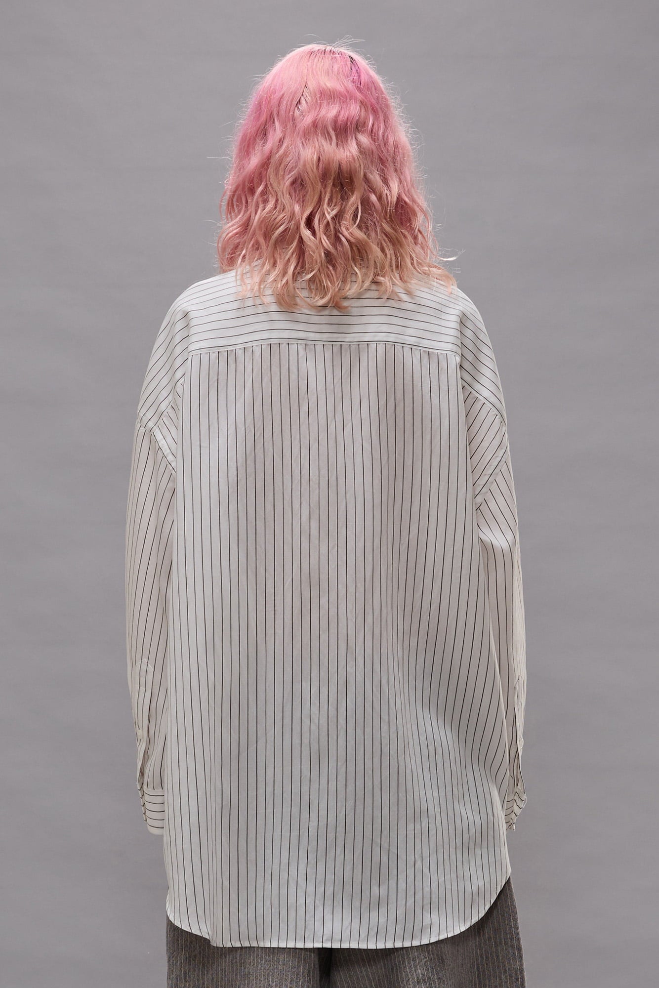Drop Neck Shirt - White Narrow Brown Stripe - R13