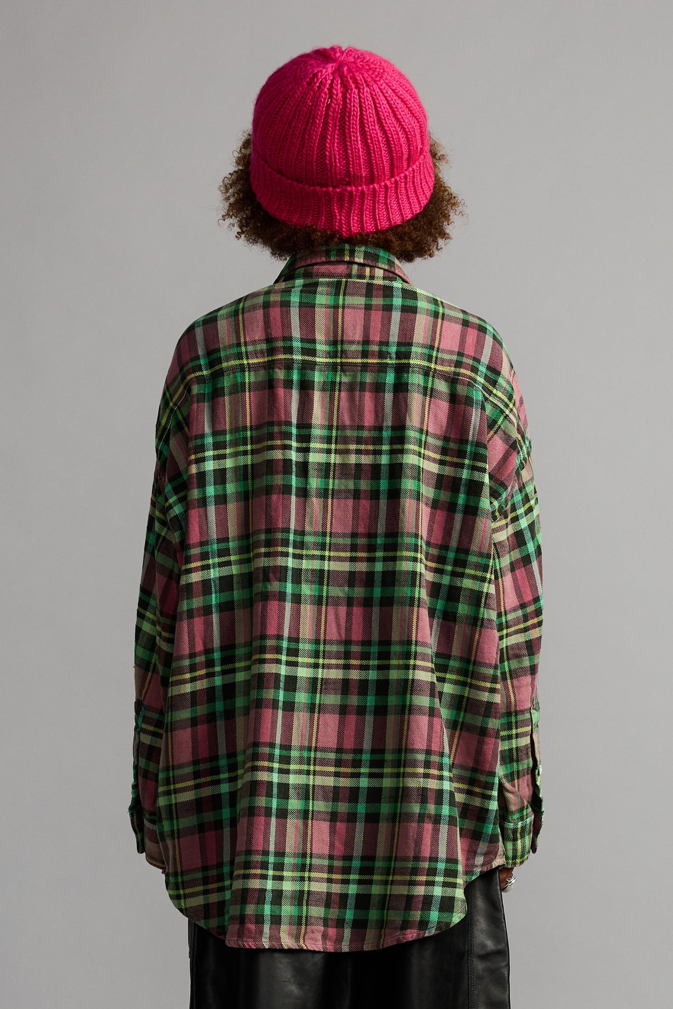 DROP NECK WORK SHIRT - PINK AND GREEN PLAID - R13