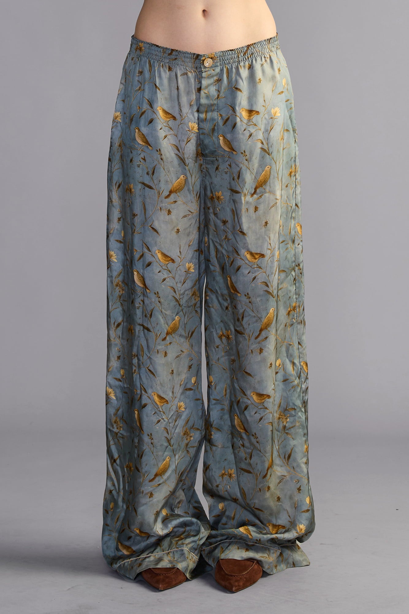 Elastic Waist Darcy Flare Pj Pant - Gold Bird On Blue - R13