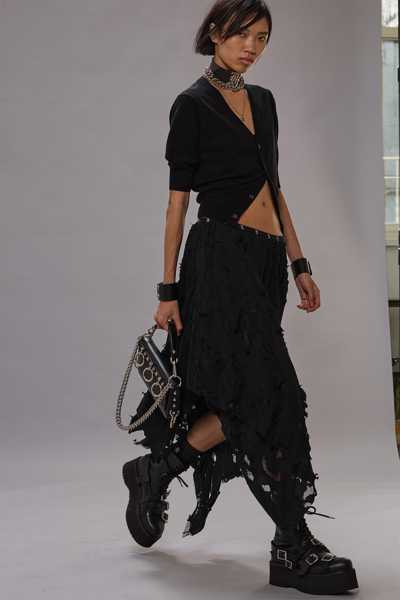 ELBOW SLEEVE SPLIT HEM CARDIGAN - BLACK - R13