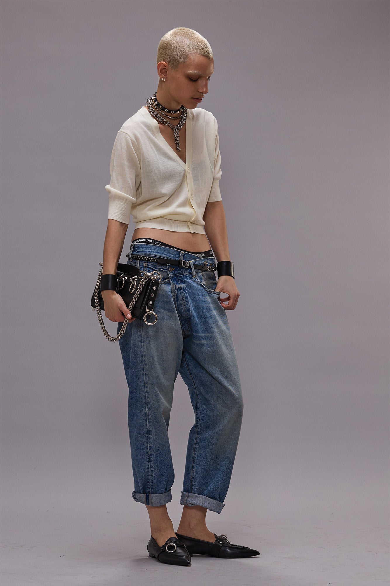 ELBOW SLEEVE SPLIT HEM CARDIGAN - CREAM - R13