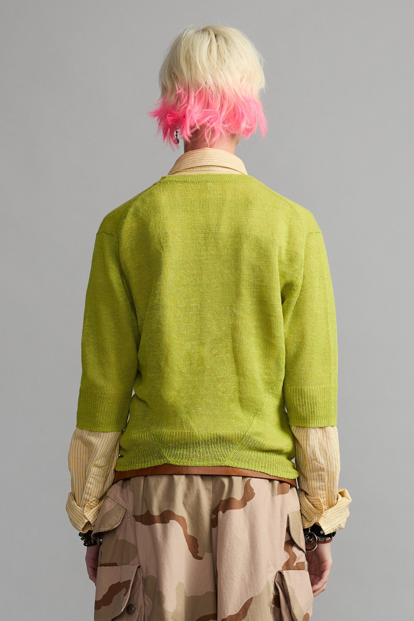 ELBOW SLEEVE SPLIT HEM CARDIGAN - LIGHT GREEN - R13