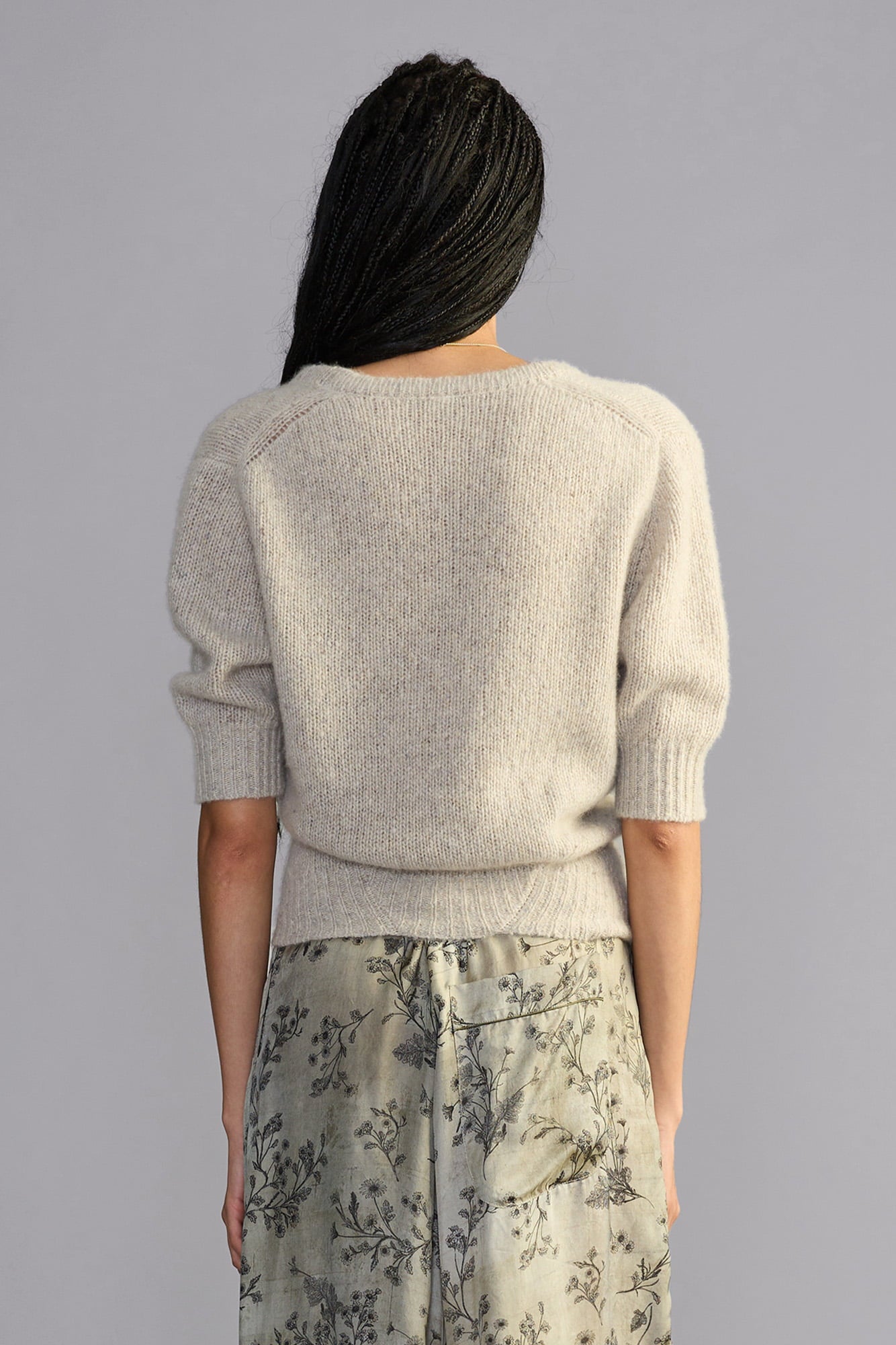 Elbow Sleeve Split Hem Cardigan - Oatmeal Grey - R13