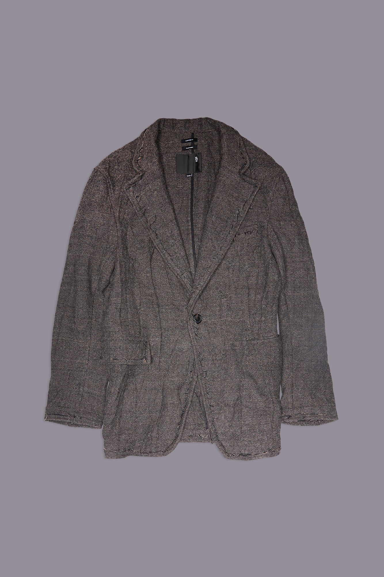 FRAYED EDGE RAGGED BLAZER - DARK GREY PLAID - R13
