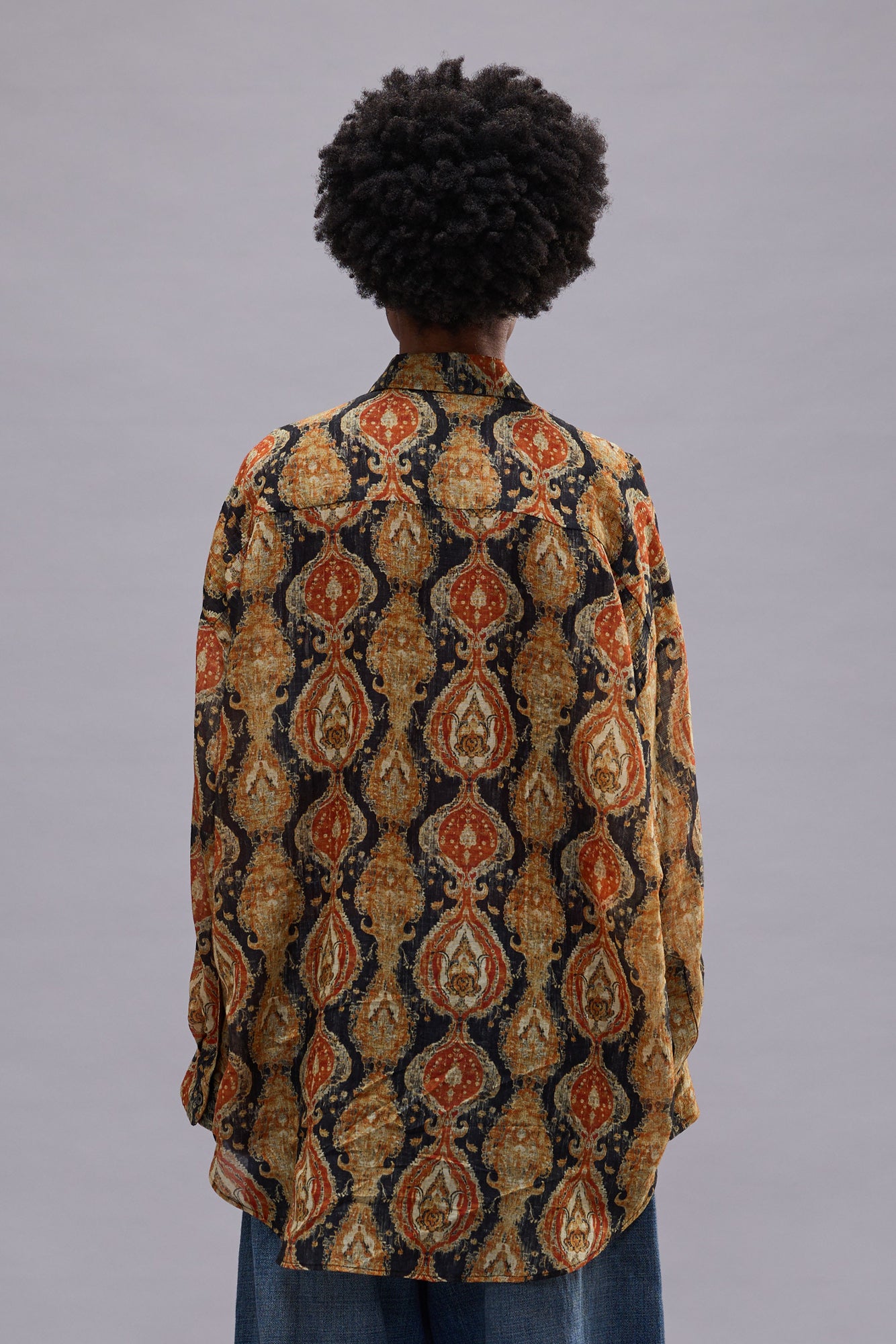 GATHERED YOKE DROP NECK SHIRT - ORANGE DARK NAVY MULTICOLOR - R13