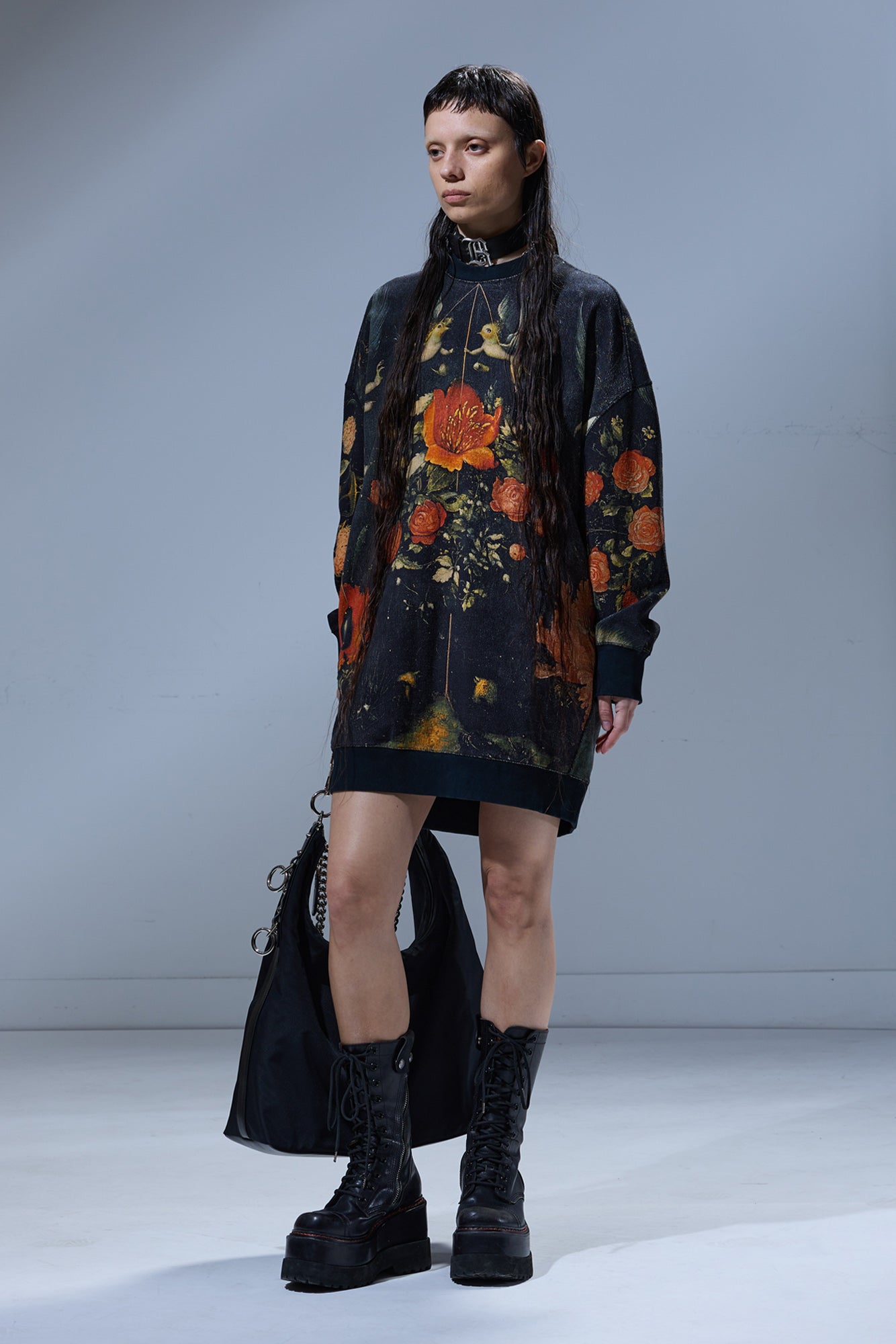 GRUNGE SWEATSHIRT DRESS - MULTICOLOR BLACK - R13