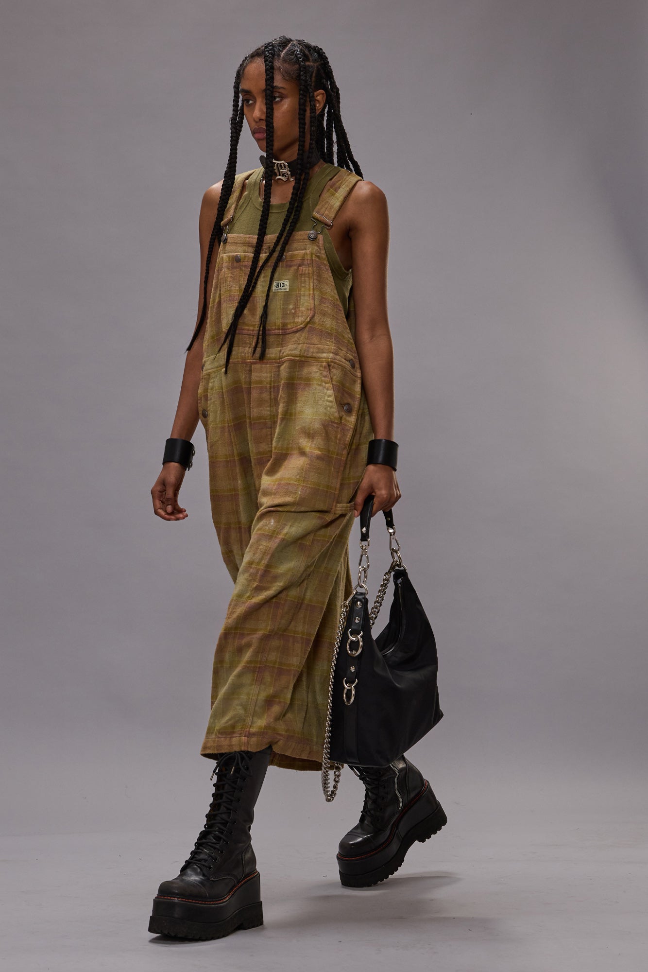 JUMBO OVERALL - OVERDYED KHAKI PLAID - R13