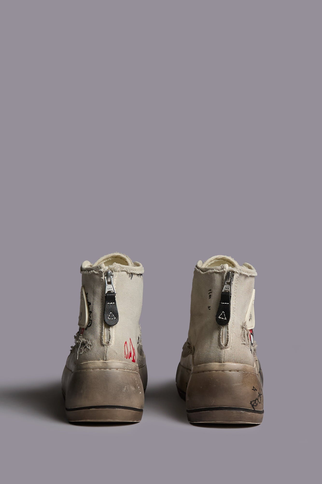 KURT HIGH TOP SNEAKER - OFF WHITE DISTRESSED GRAFFITI - R13