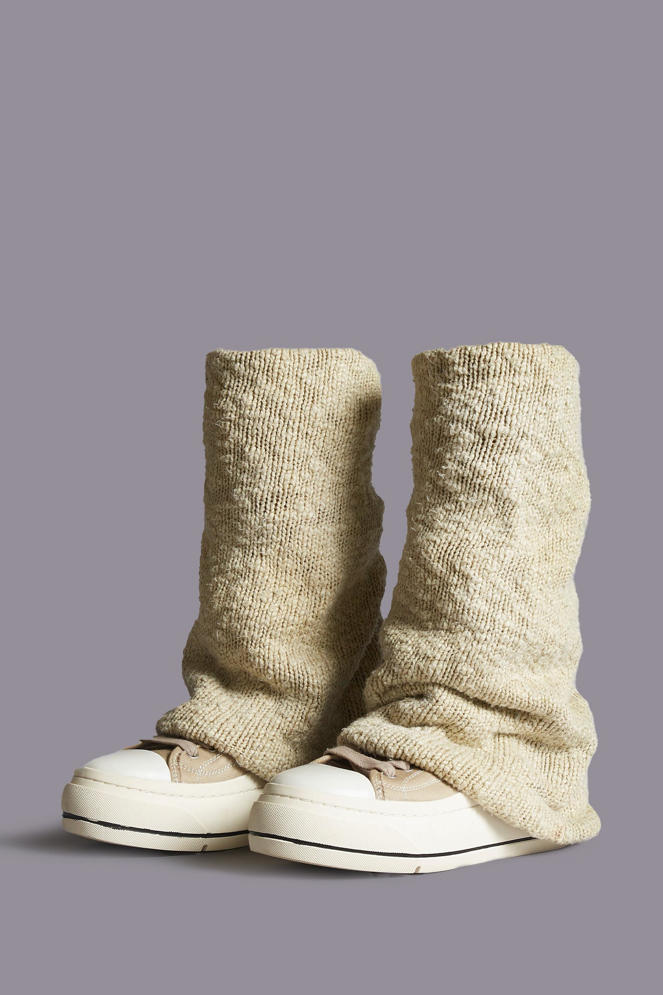 KURT HIGH TOP SNEAKER WITH WARMER - LIGHT KHAKI PLAIN KNIT - R13