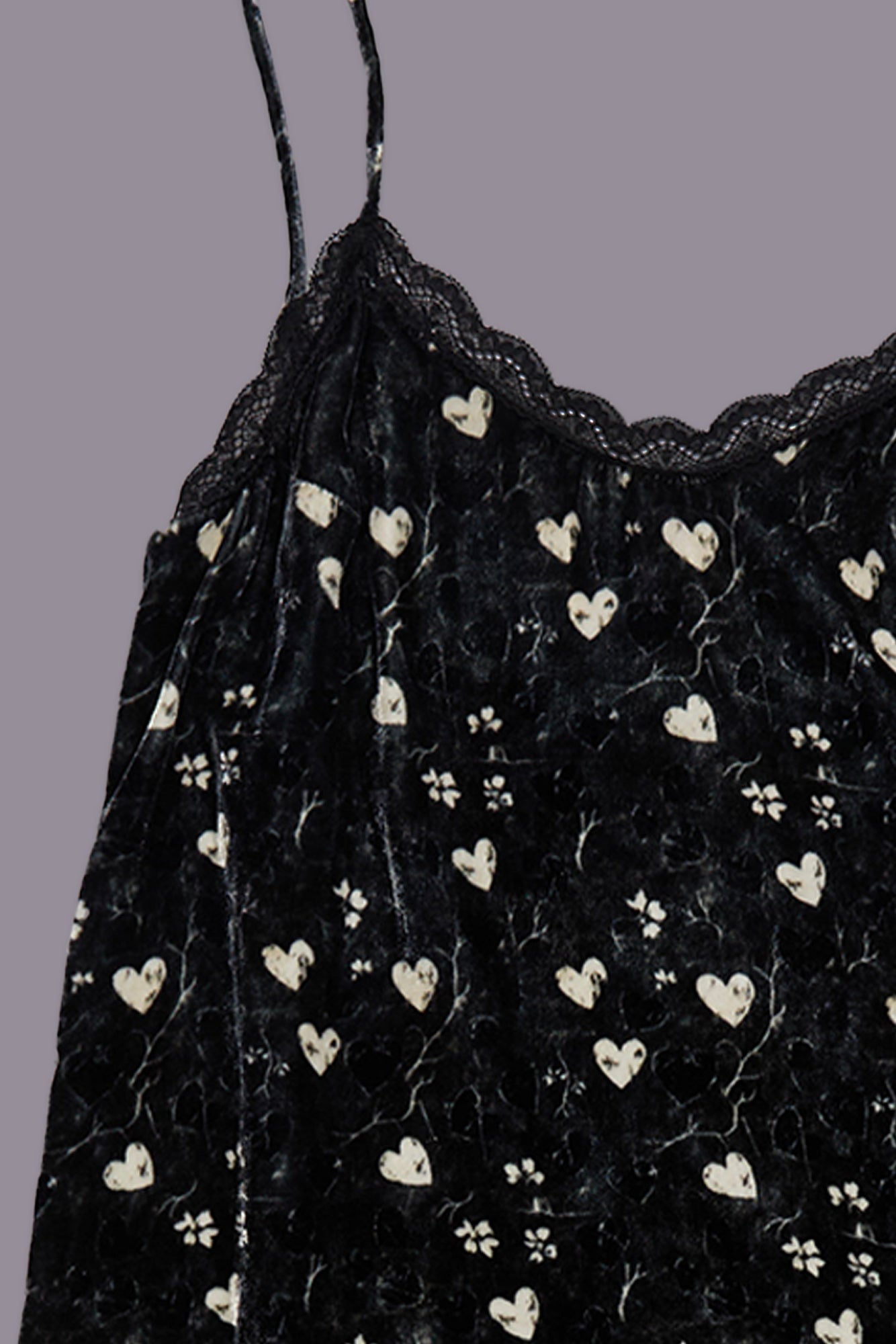 LACE TRIMMED SLIP DRESS - HEARTS ON BLACK - R13