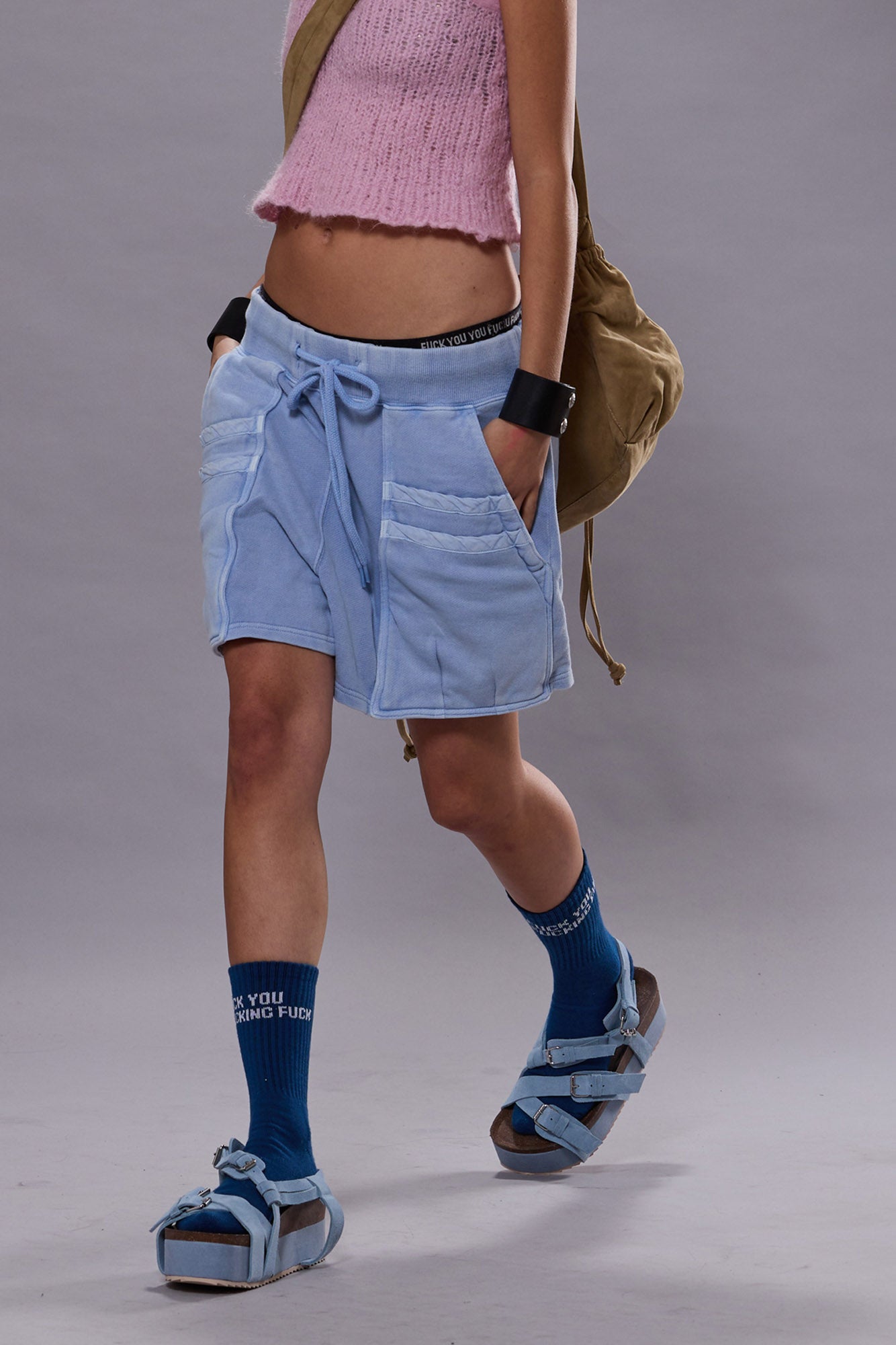 LAYERED POCKET SWEATSHORT - LIGHT BLUE - R13