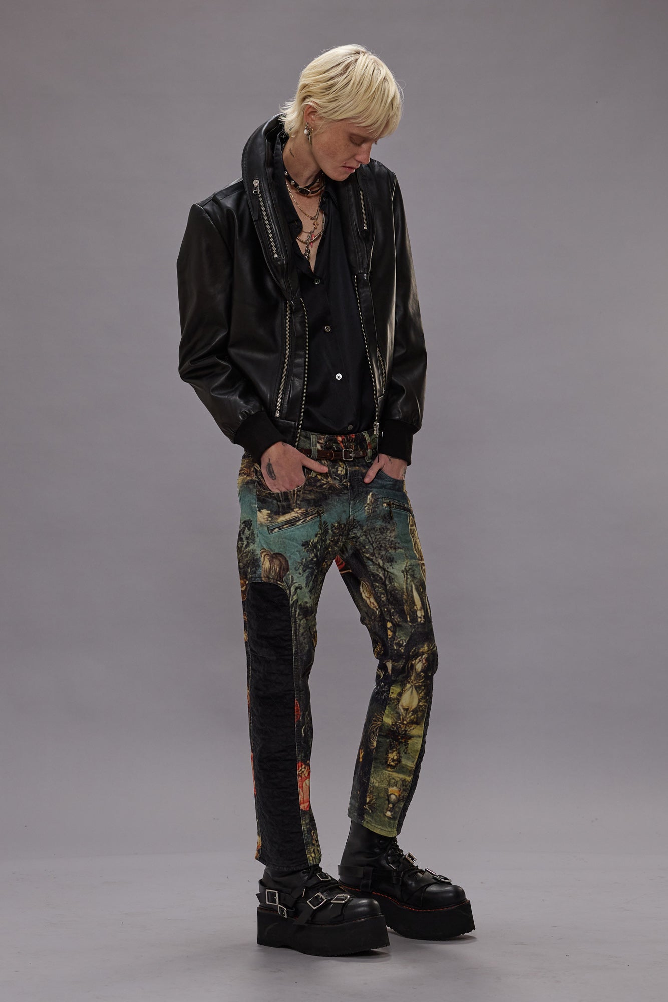 LEATHER MULTI ZIP FLIGHT JACKET - BLACK - BLACK - R13