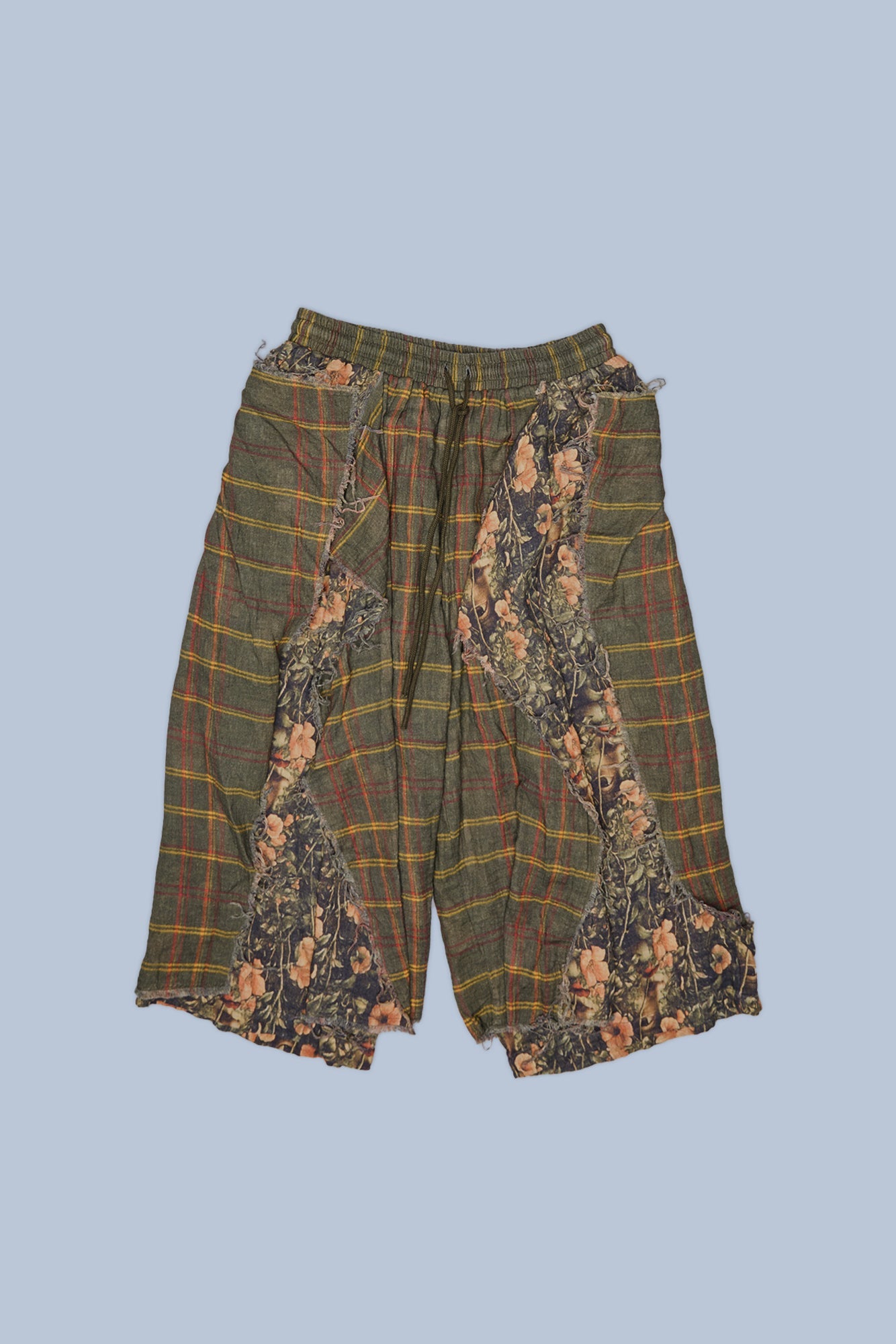OVERLAY DECONSTRUCTED PANTS - OLIVE PLAID WITH FLORAL CAMO GREEN - R13