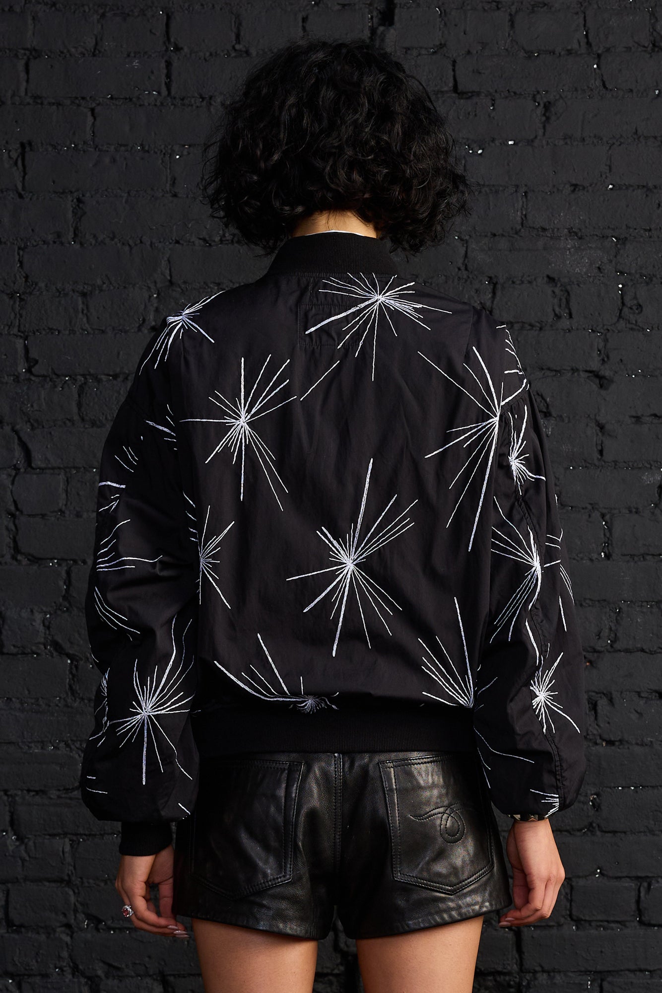 Oversized Bomber - White Embroidery On Black - R13