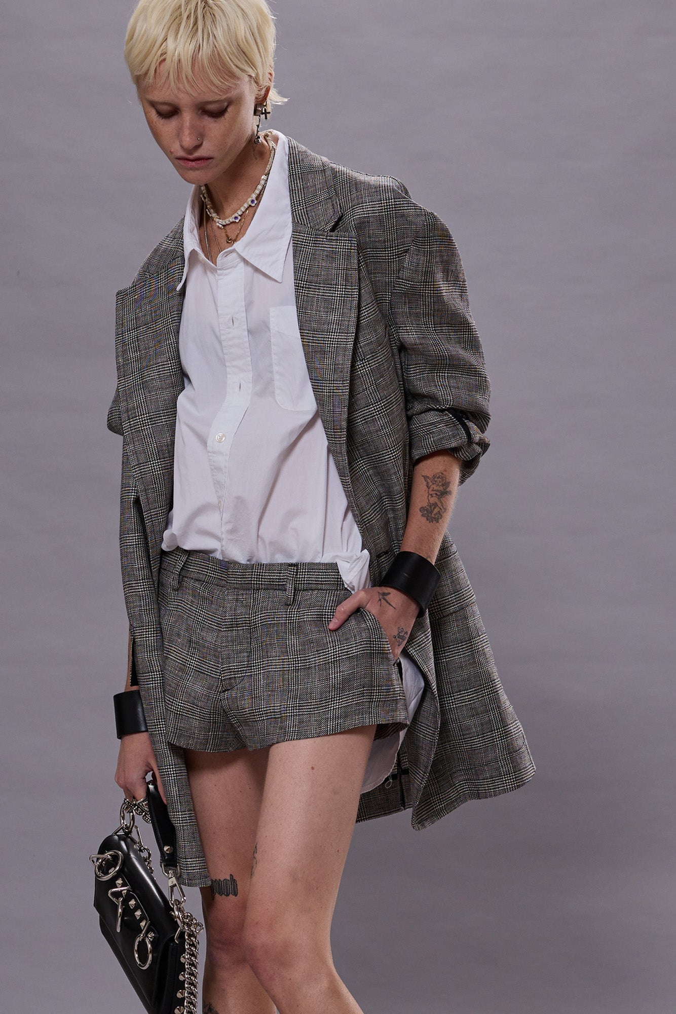 OVERSIZED RAGGED BLAZER - BLACK&WHITE GLENPLAID - R13