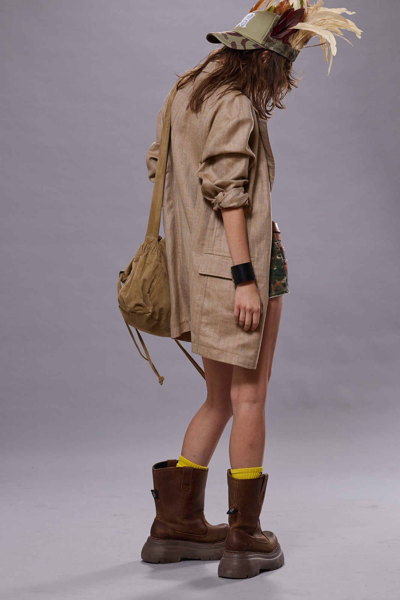 OVERSIZED RAGGED BLAZER - BROWN HERRINGBONE - R13
