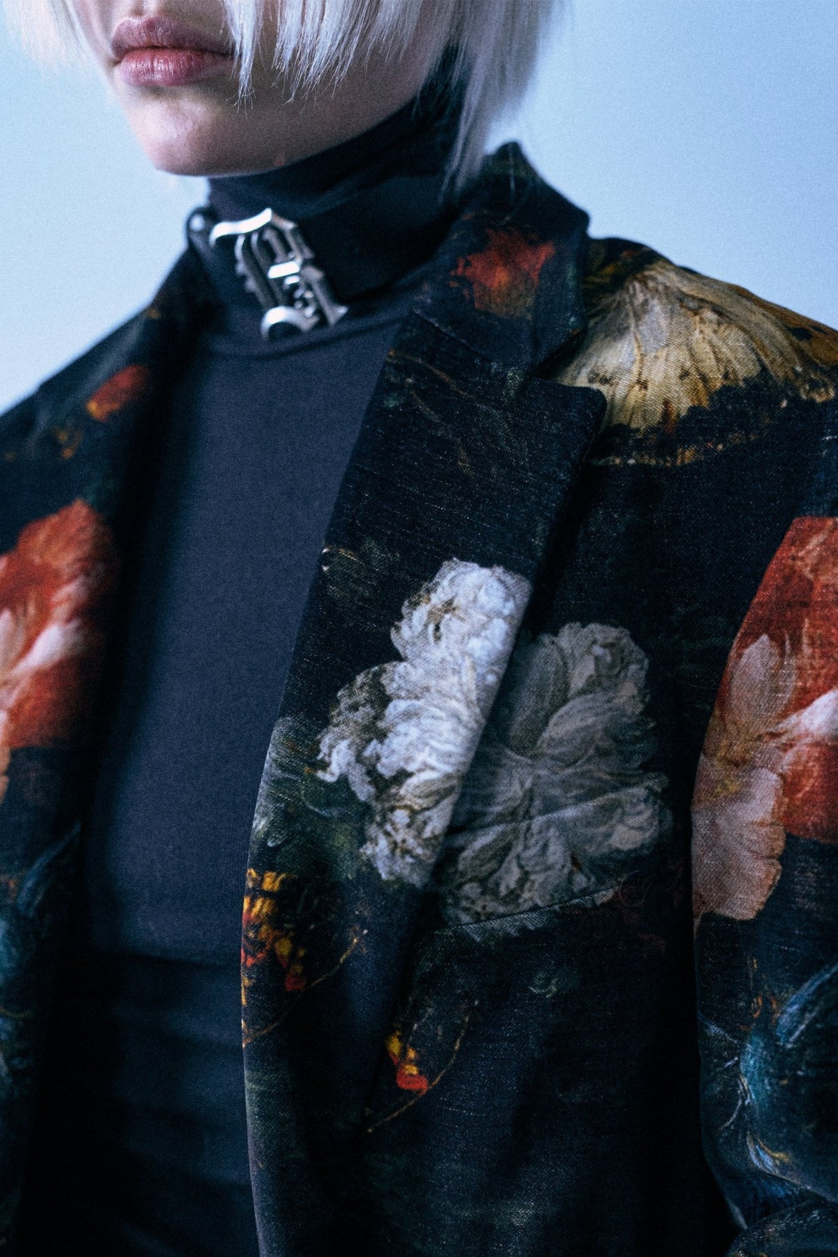 Oversized Ragged Blazer - Floral Butterfly On Black - R13