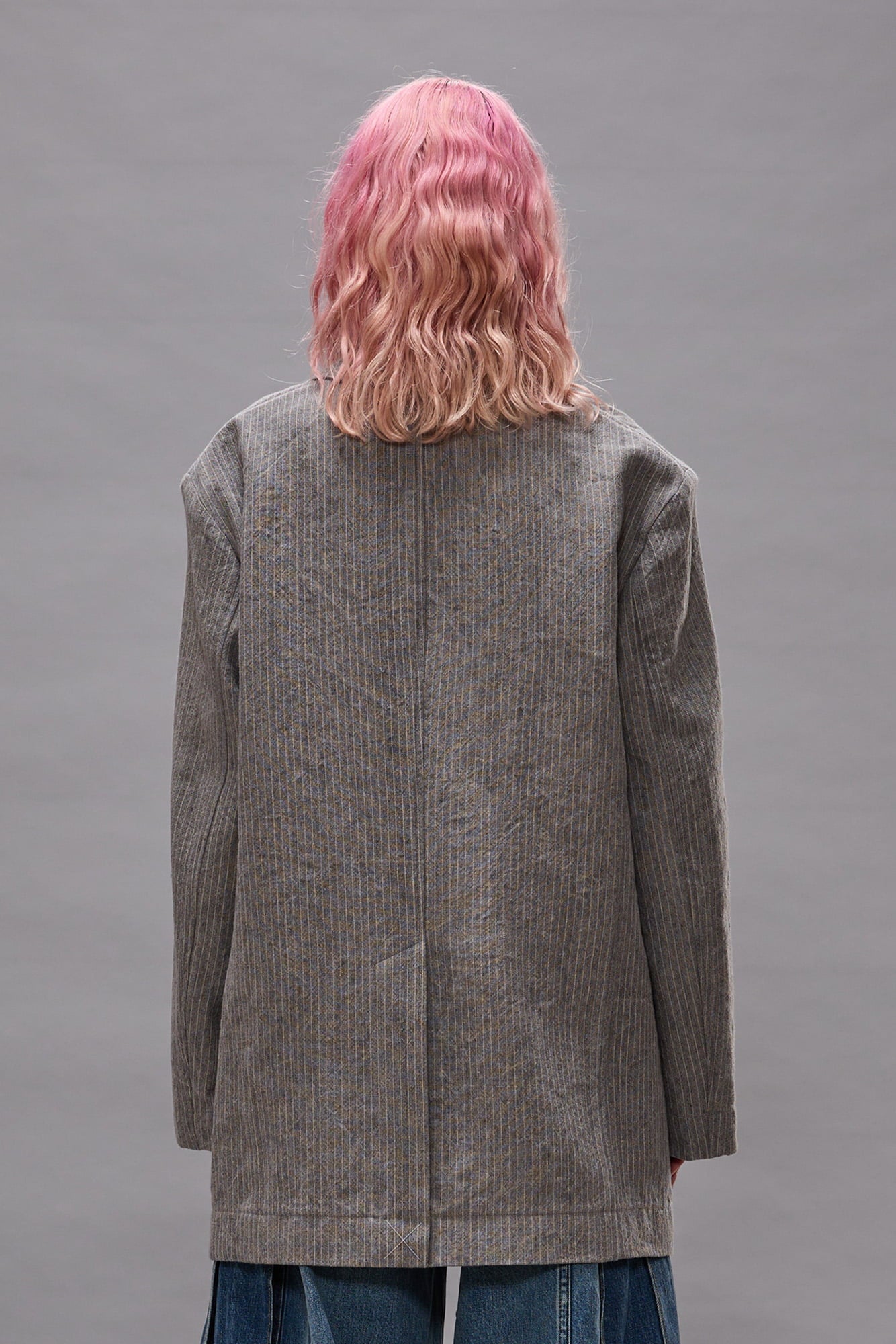 Oversized Ragged Blazer - Light Grey Stripe - R13