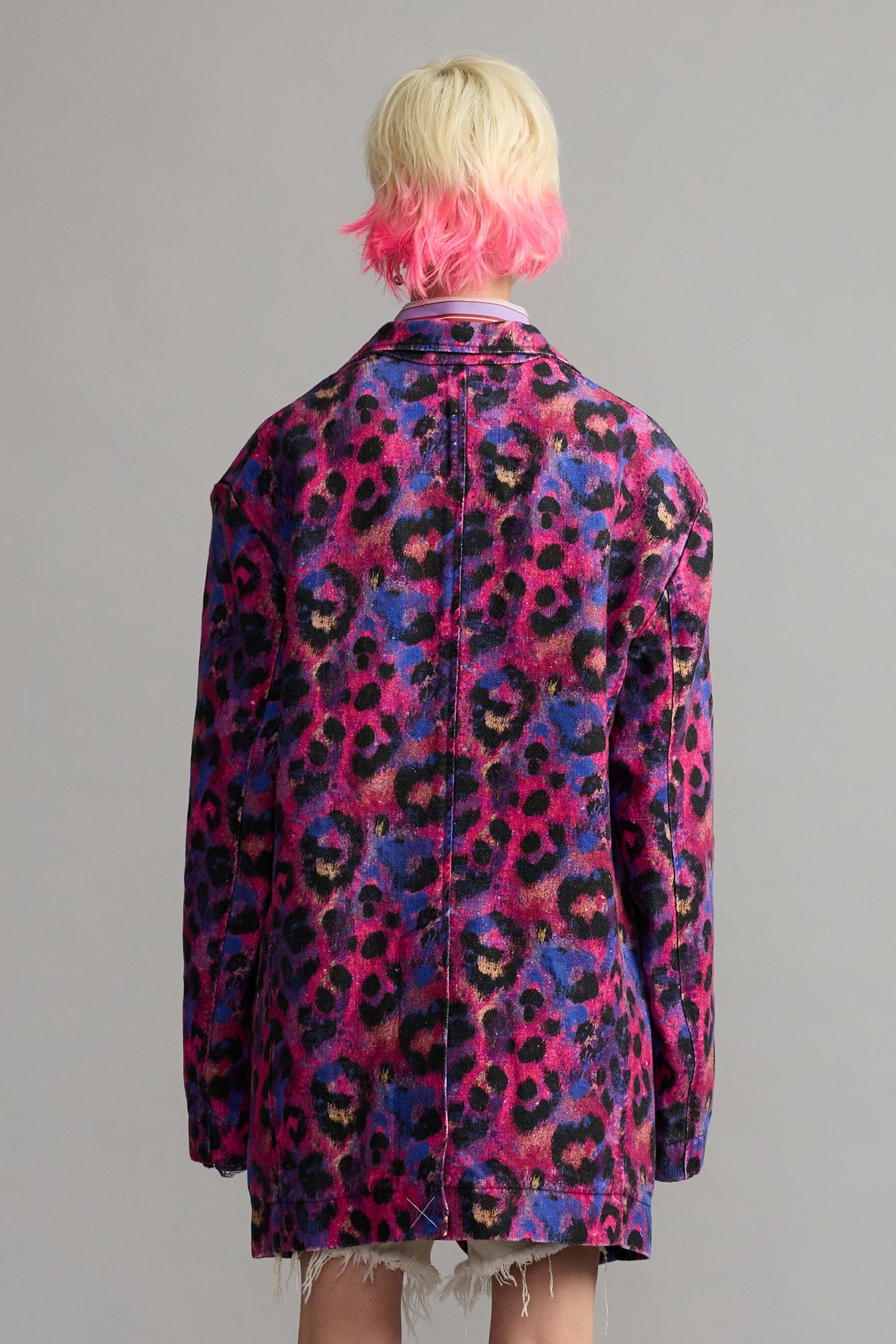 OVERSIZED RAGGED BLAZER - PURPLE LEOPARD PRINT - R13