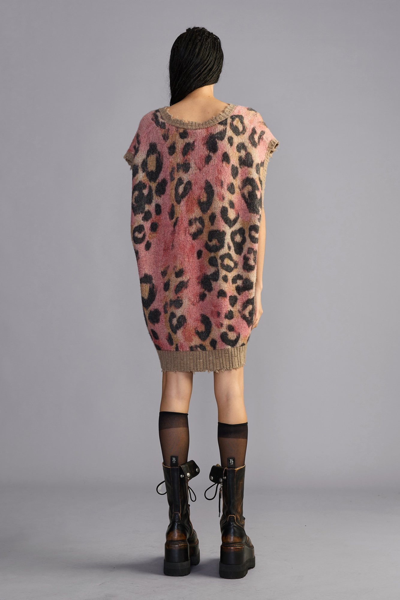 Oversized Sweater Vest Dress - Pink Leopard - R13