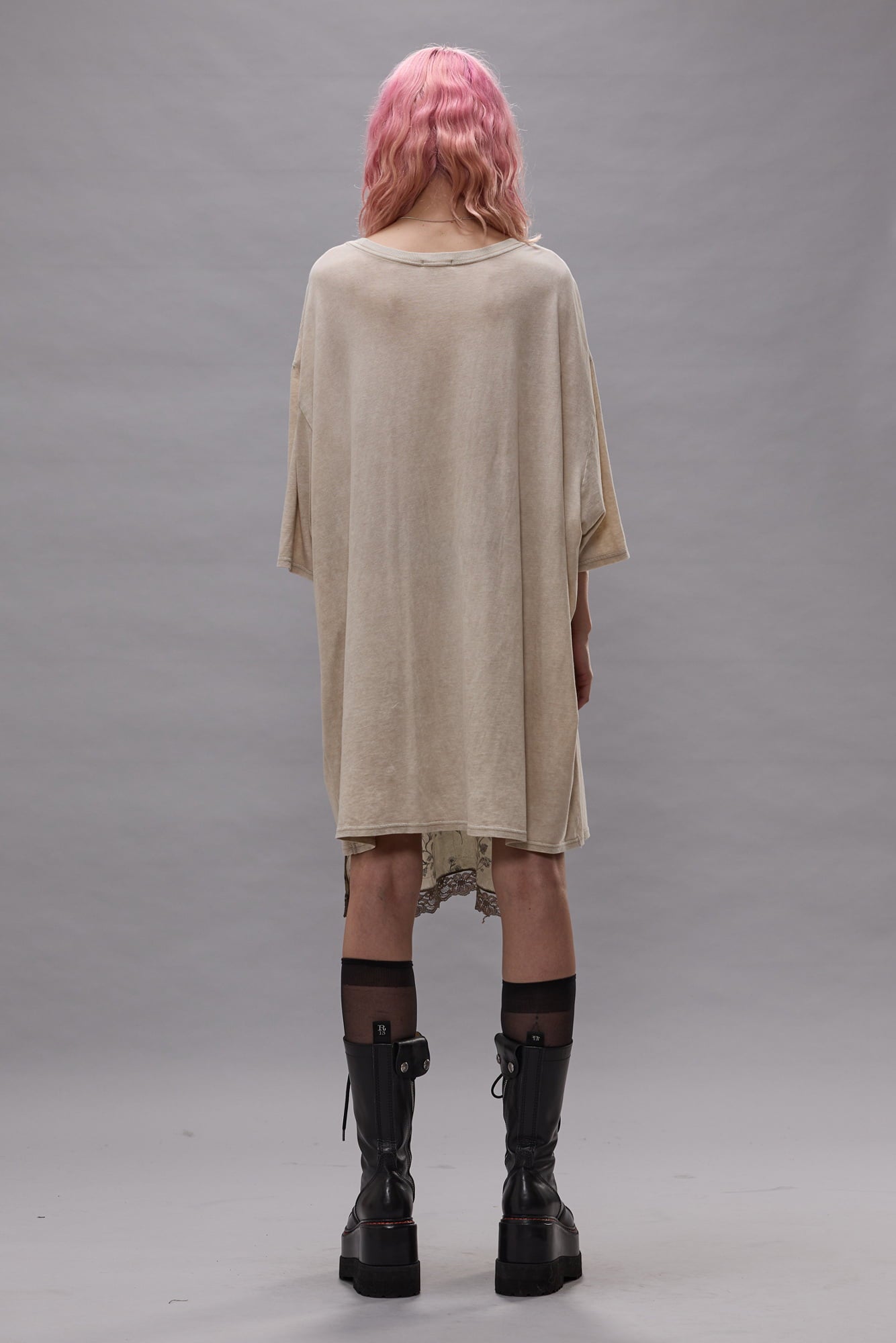 Oversized Tee Dress With Slip - Acid Khaki Stone With Green Floral - R13
