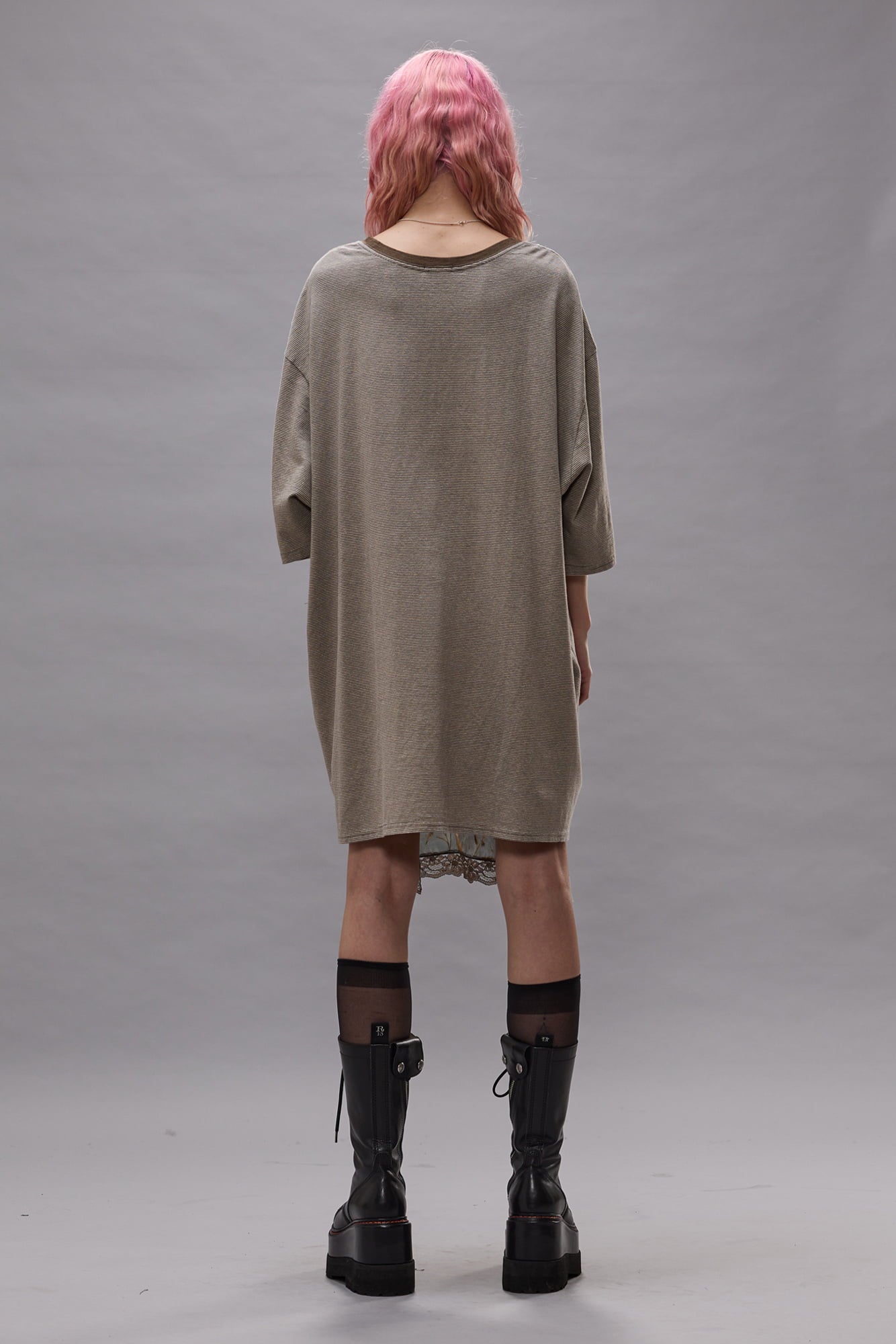Oversized Tee Dress With Slip - Khaki Stripe - R13